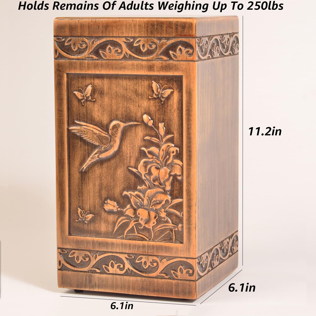 engmvwod Handmade Wooden Engraved Urn for Human Ashes 250lbs Adult Male Female Satin Bag Hummingbird Cremation urns Box