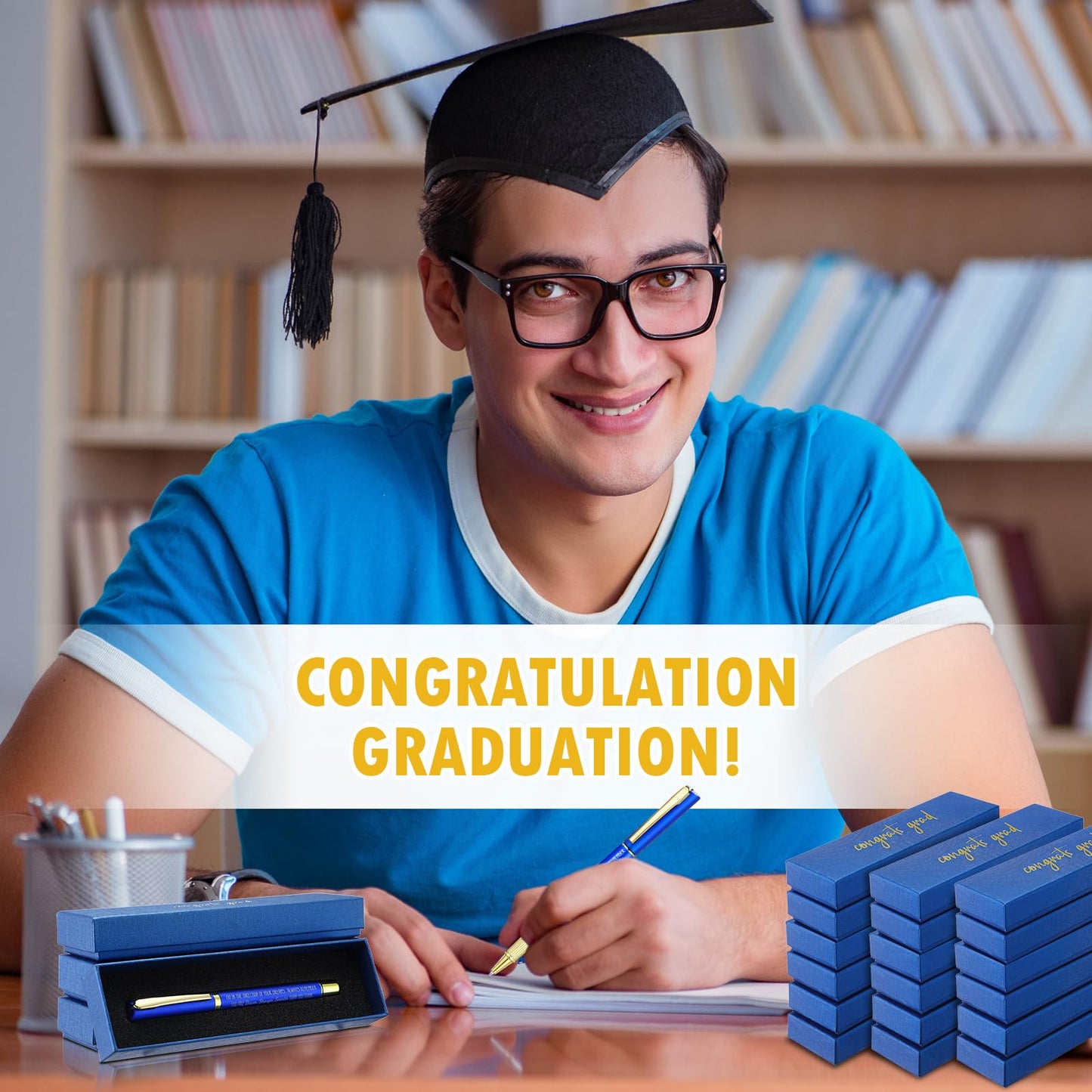 Chivertion 24 Set Class of 2026 Graduation Gifts Bulk Inspirational Congrats Grad Ballpoint Pen with Gift Boxes Engraved Motivational 2026 Graduation Gifts for Senior College Students(Blue)
