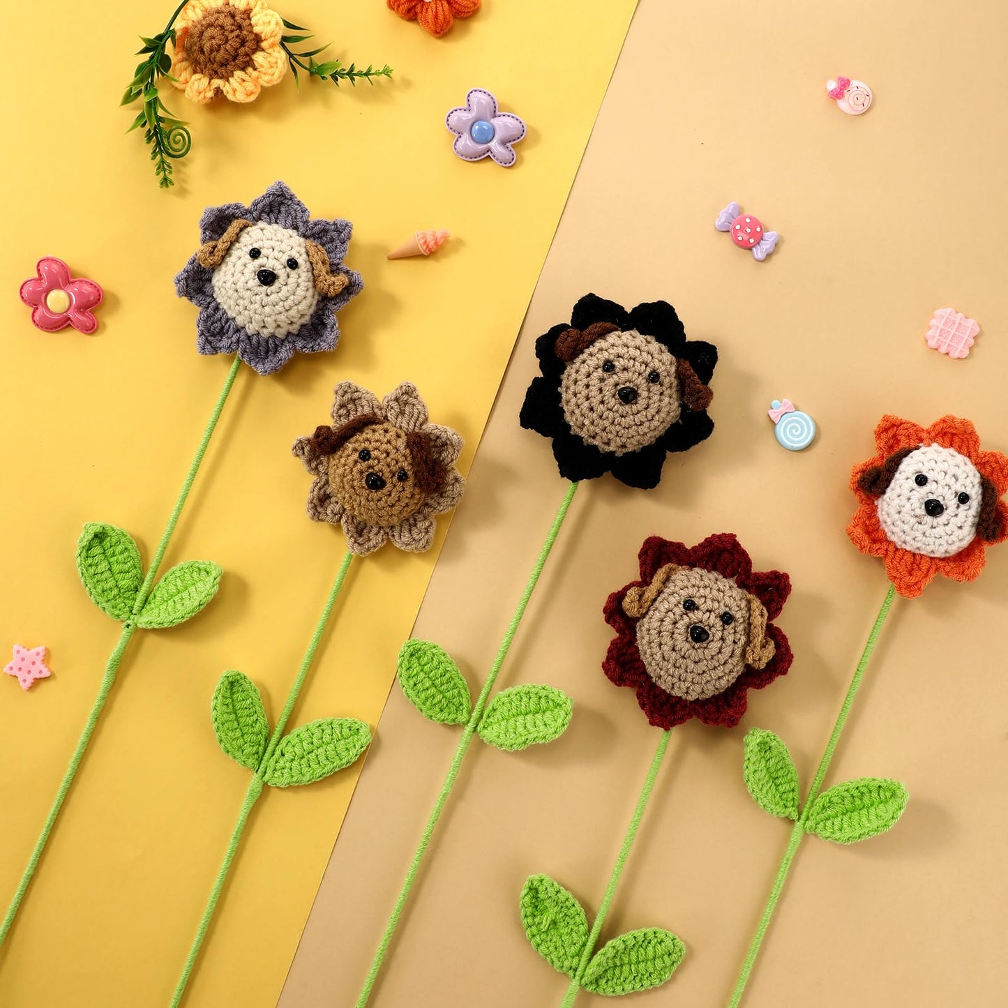 Riceshoot 10 Sets Cna Week Gifts Bulk 2026 Crochet Dog Gifts for Women Inspirational Positive Dog Crochet Flower Teacher Appreciation Gift for Graduation End of Year Pet Lover Desk Decor