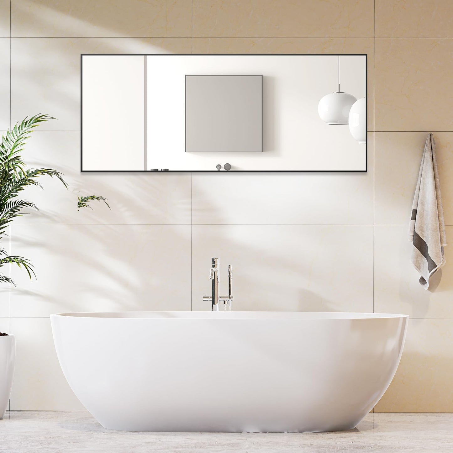 DUMOS Full Length Mirror 64"x21" Full Body Floor Mirror for Bedroom or Cloakroom, Can Stand Alone, Hang or Lean Against Wall, Tall Wall Mirror with Stand, Black