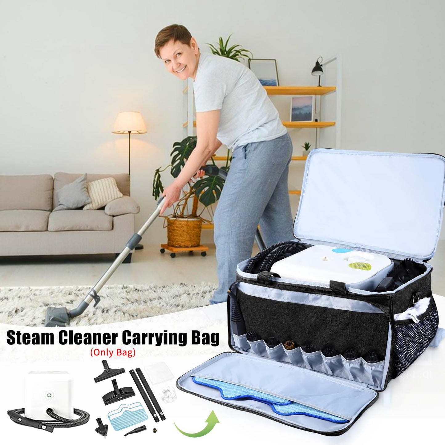 TEFGTER Steam Cleaner Storage Bag Compatible with Dupray Neat Steam Cleaner,Carrying Case with Pockets,Portable Steam Cleaner Organizer Bag with Large Space(Case Only)(Black)