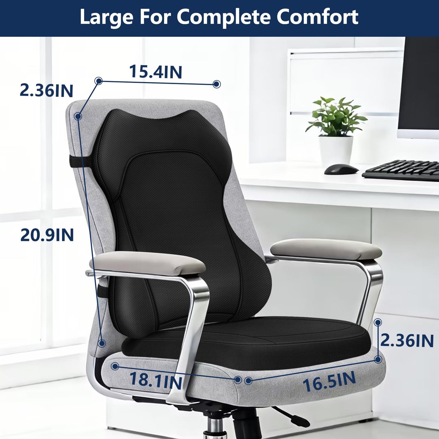 JIPORIER Seat Cushion,Lumbar Support Pillow for Office Chair,Ergonomic Memory Foam Back Support Pillow, High Density Foam Chair Cushion for Sciatica Pain Relief Coccyx Pad for Chair,Car,Desk,Black
