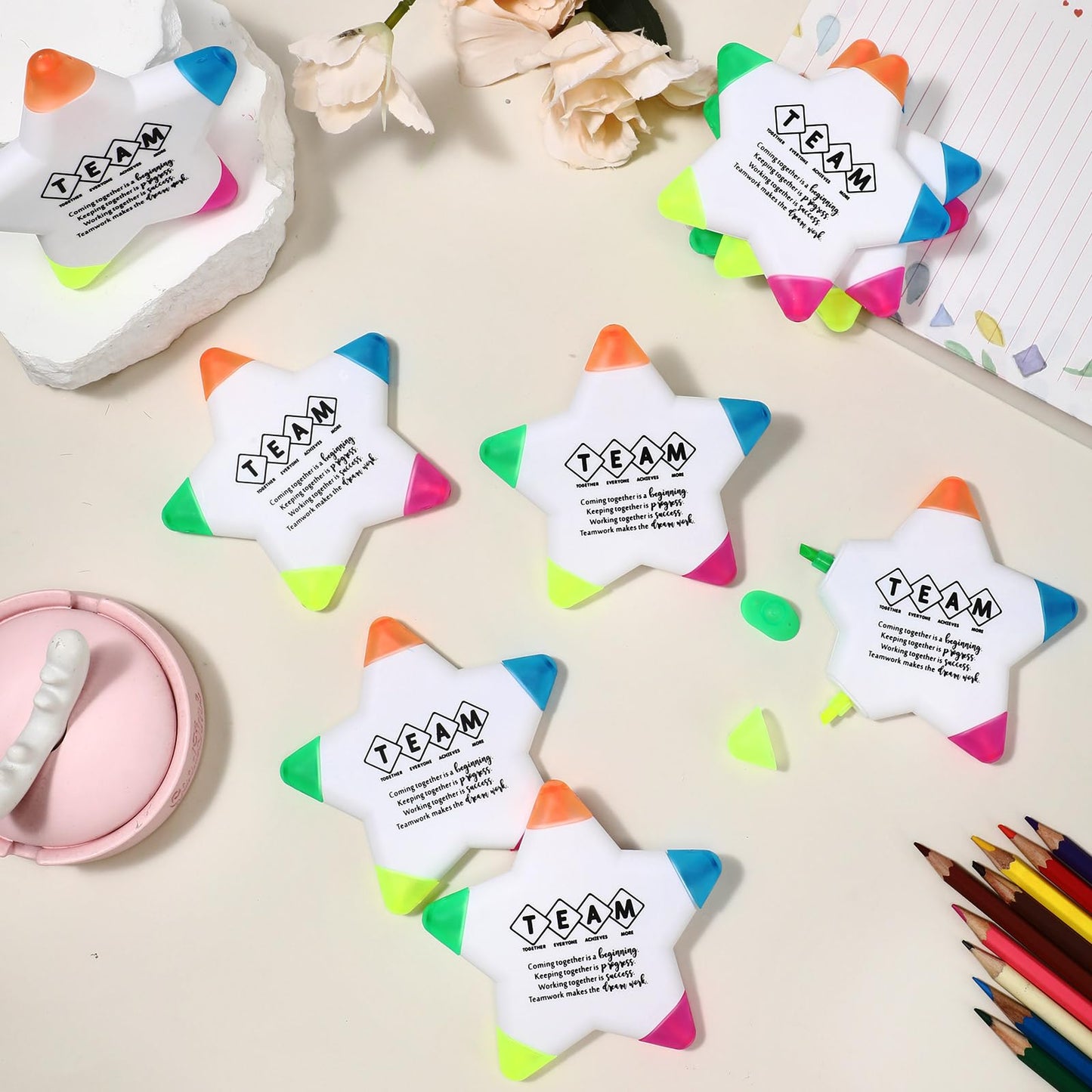 Chivertion 30 Pcs Star Highlighters Graduation Gifts Bulk for Student Teacher Nurse Team, Motivational Marker Pens Inspirational Fluorescent for Employee Appreciation Coworkers Office Staff