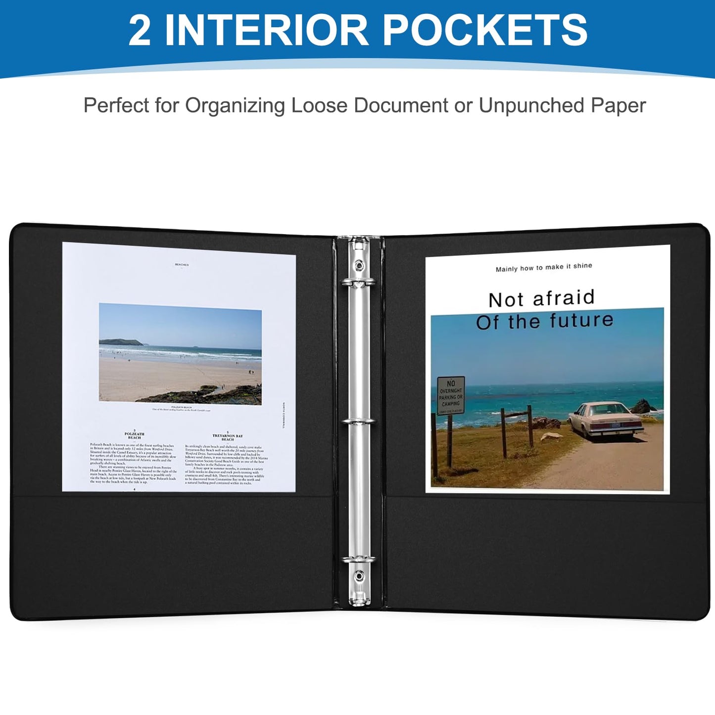 Durable 1 inch 3-Ring Binder, 1" Round Ring Binder with 2 Inside Pockets, Bulk Basic Binders, Clear View Cover 1-inch Binders Holds 8.5'' x 11''Paper for Office/Home/Back to School（Pack of 12, Black