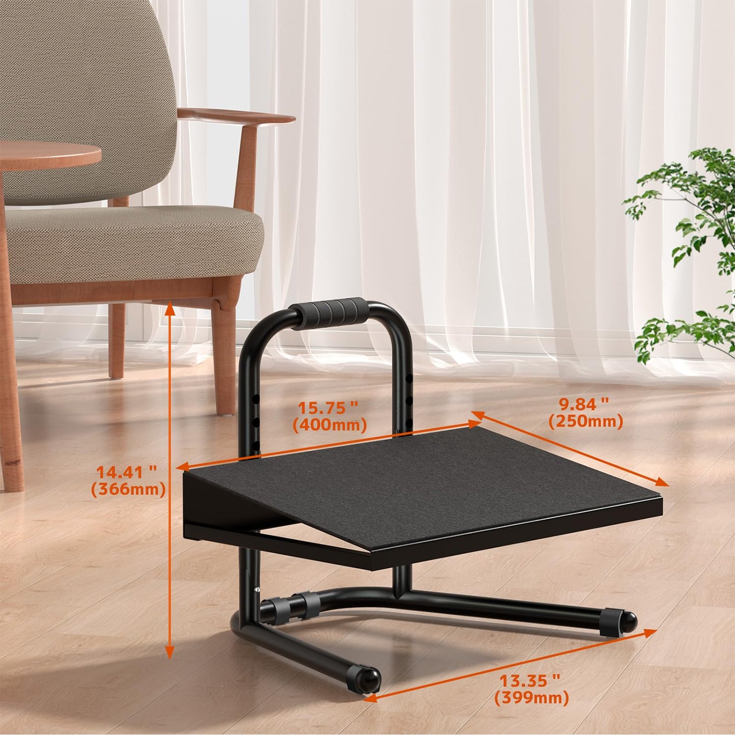WORLDLIFT Height Adjustable Standing Foot Rest with Soft Grip Handle,Under Desk Footrest for Standing and Sitting,All-Steel Construction,Black