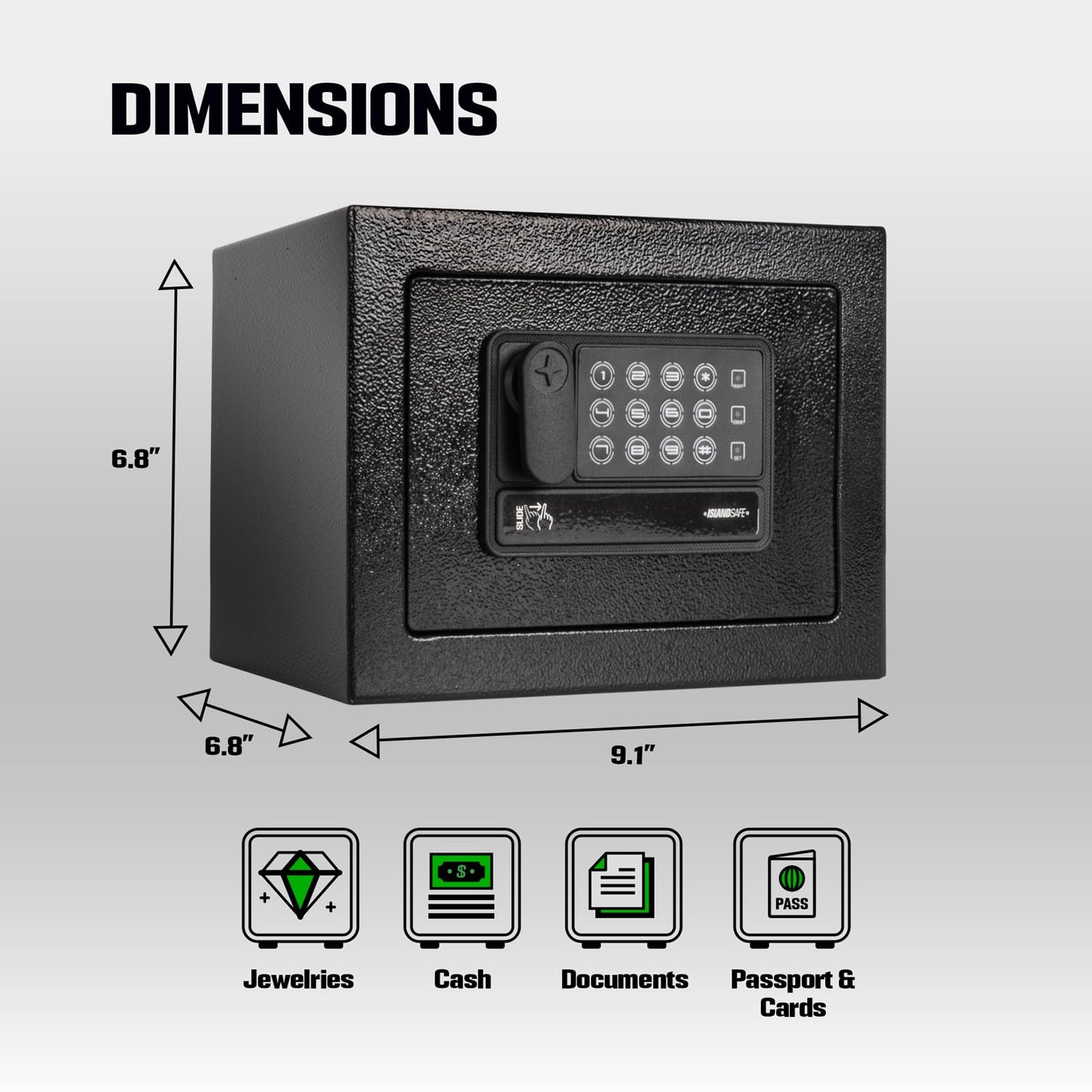 Mini Personal Electronic Safe Box - Small Security Box with Digital Keypad & Manual Override Keys, 0.2 Cubic Feet Steel Deposit Box for Kids, Home, Office, Hotel, Jewelry & Cash (Black)