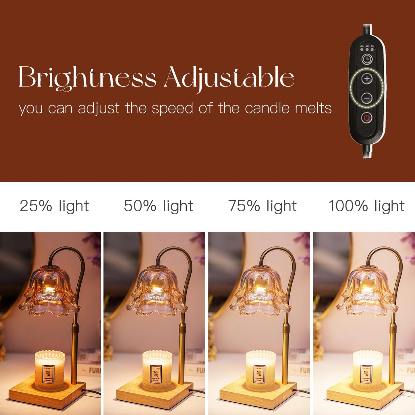 Candeldo Candle Warmer Lamp with Timer: Flower Gold Candle Lamps Height Adjustable Wax Melt House Warming Gifts New Home Decor Mothers Day Birthday Gift for Women Mom