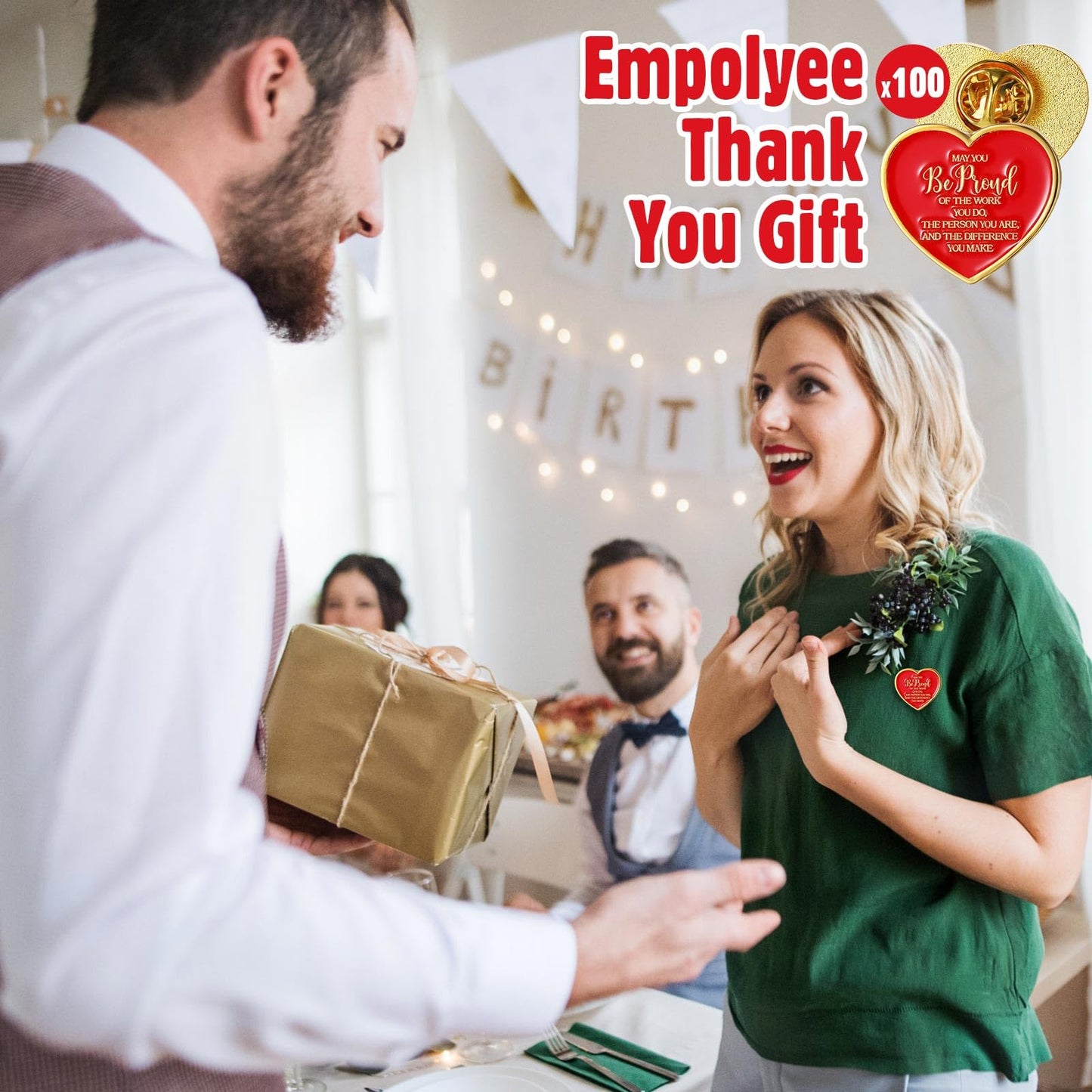 Tondiamo 100 Pcs Employee of The Month Lapel Pins Recognition Heart Pin Bulk Teacher Nurse Appreciation Award Gifts Performance Reward Gift for Staff Coworker Volunteer Team Retirement Valentine's Day