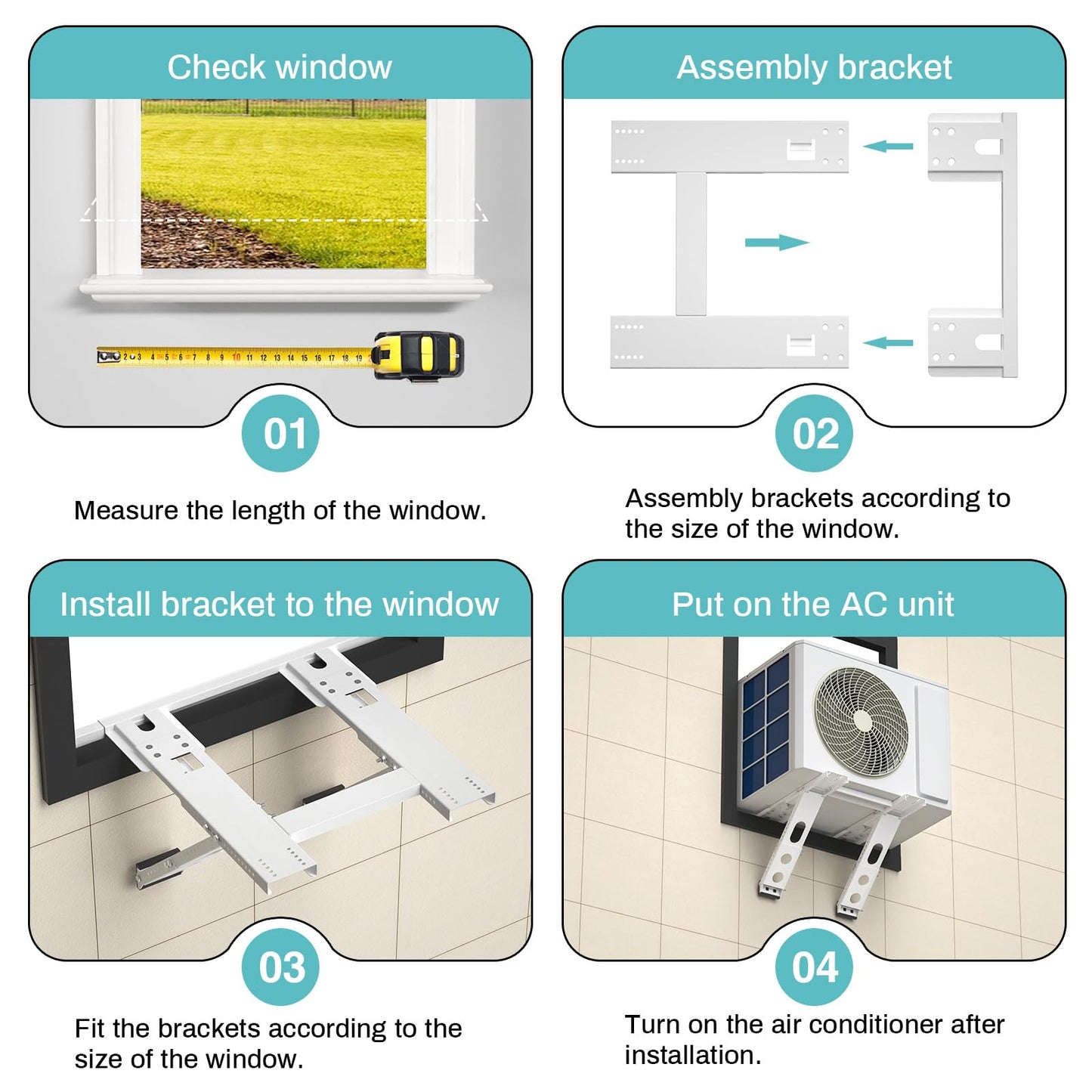 Air Conditioner Support Bracket, Adjustable Window Air Conditioner Bracket, No Drilling Heavy Duty AC Brackets for Windows