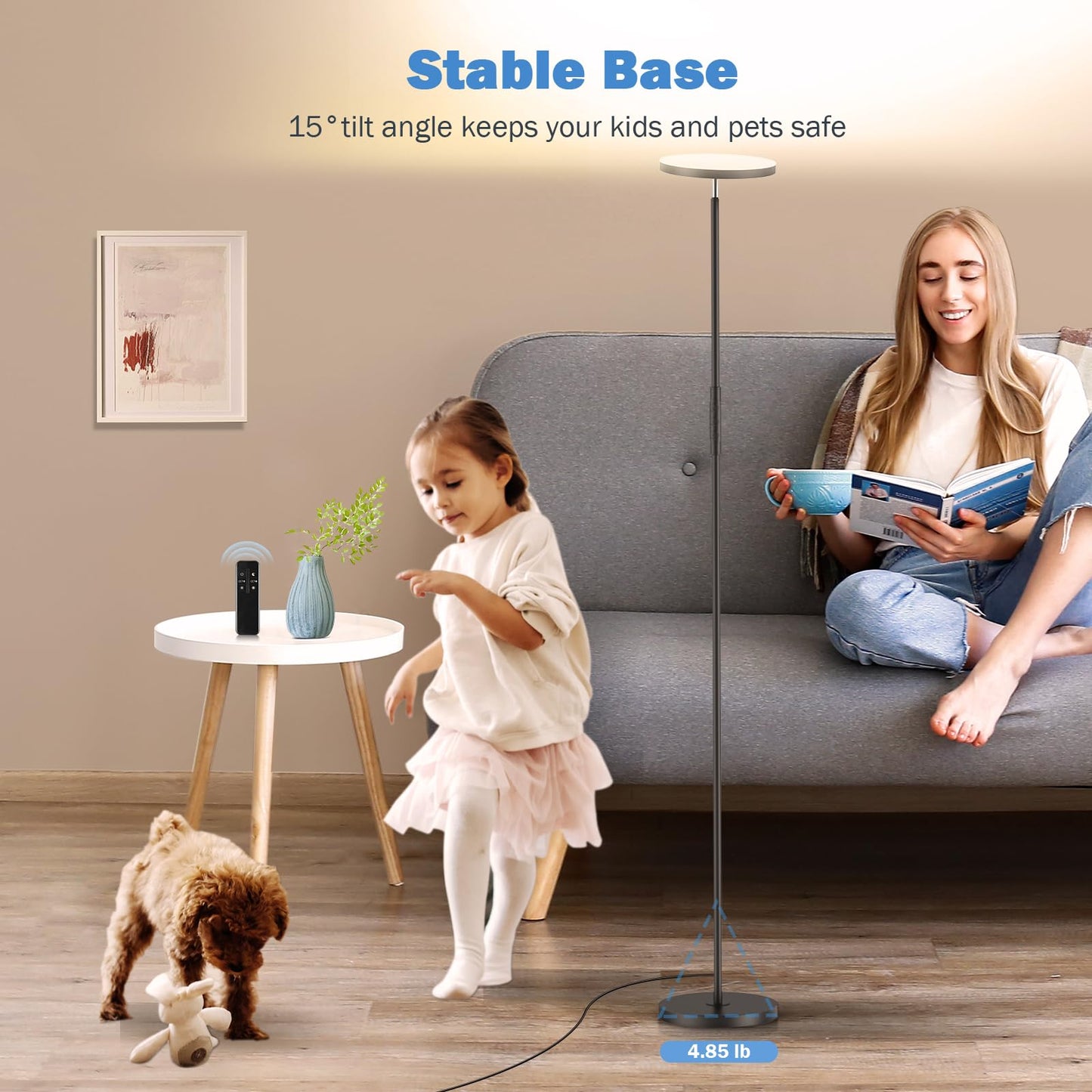 LED Floor Lamp, 3000LM 30W Super Bright Standing Lamp, 300W Equivalent Modern Torchiere Sky Lamp, 2700K-6500K Stepless Dimming with Remote & Touch Control, 69" Tall Lamp for Living Room Bedroom Office