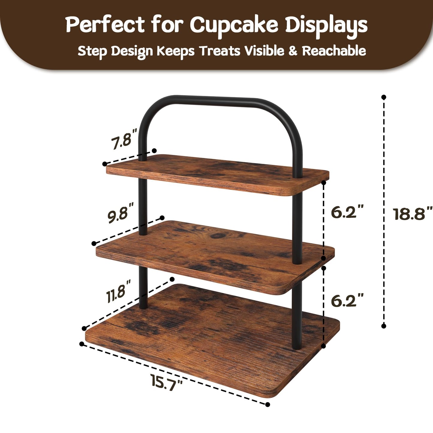 LZelriy Cupcake Stand 2 Pack, 3 Tier Rustic Wood Metal Cupcake Stand for 50 Cupcakes, Large Dessert Display Stand for Party, Wedding, Graduation, Vendor