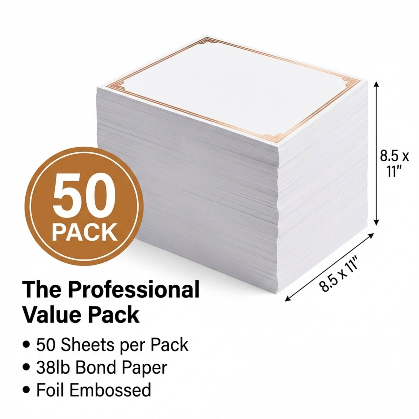 PaperDirect Majestic Specialty Certificates, 50 Sheets 28lb White Paper, 8½" x 11", Embossed Copper Foil Accents, Perfect for Awards, Students, Employees, Volunteers, Course Completion, Diplomas