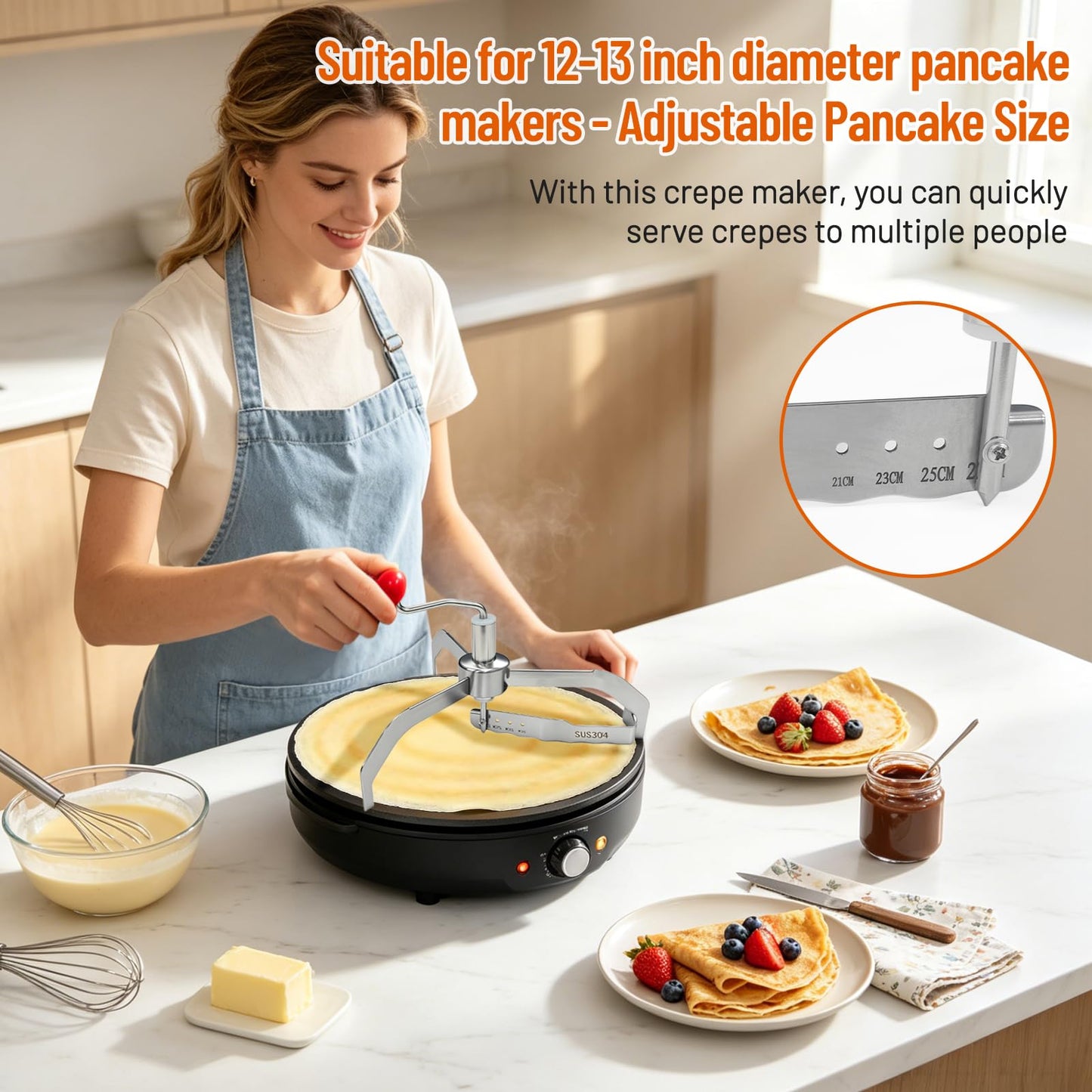 JOLOLOAO Stainless Steel Crepe Maker and Spreader for 12-13 Inch Crepes, Adjustable Design, Ideal for Home, Restaurants, and Commercial Kitchens