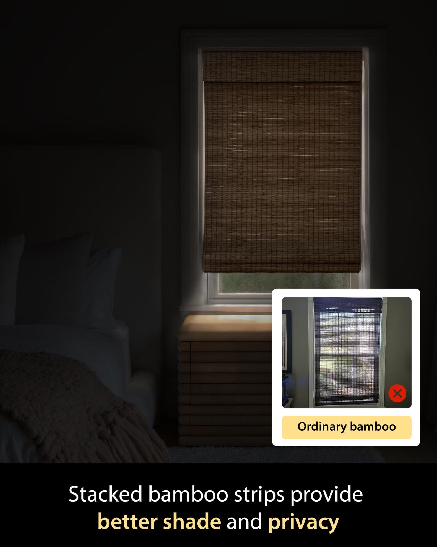 UNISHADES Cordless Bamboo Roman Shades for Windows, Blinds Size (35" W ×64" H) Colour (Highfield Teak)