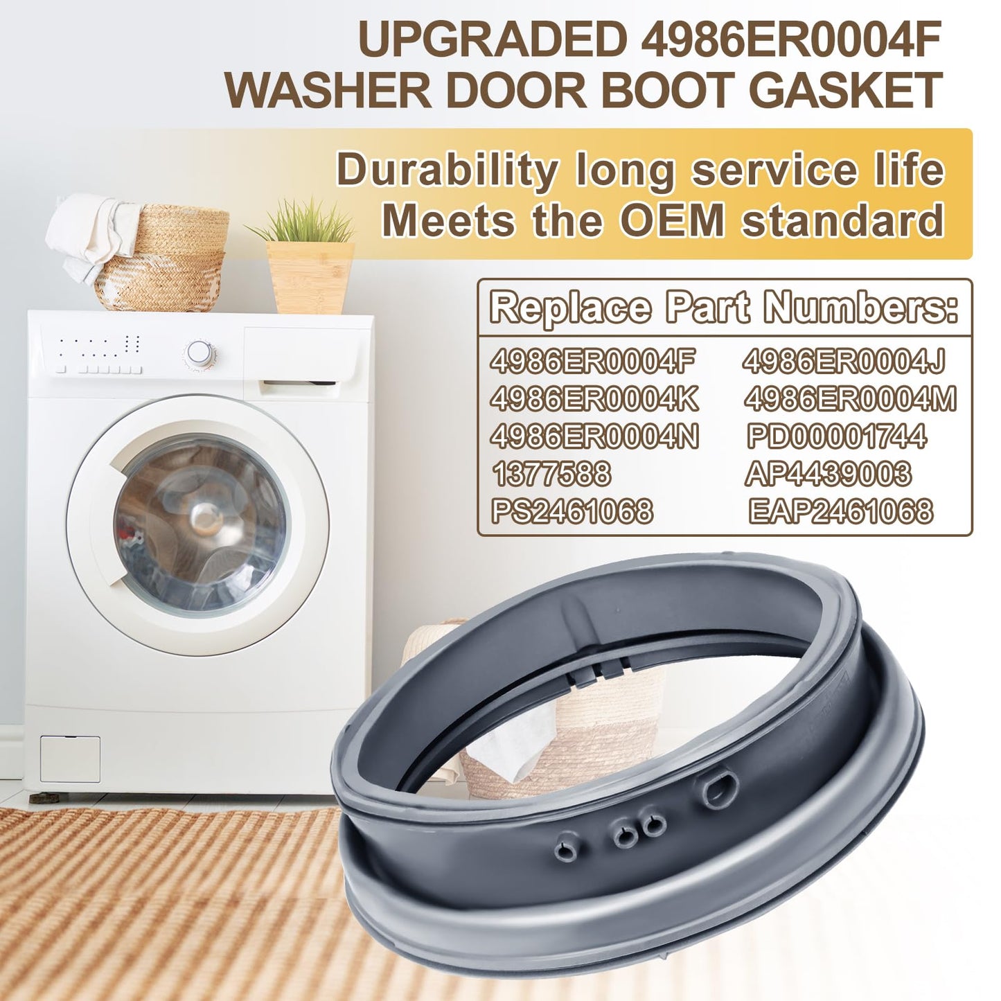 Upgraded 4986ER0004F No.13 4986ER0004J Washer Door Gasket Seal Replacement Compatible with LG, Kenmore Front Load Washer Door Seal WM2355CS WM2050CW WM2101HW WM2301HR Washer Door Boot