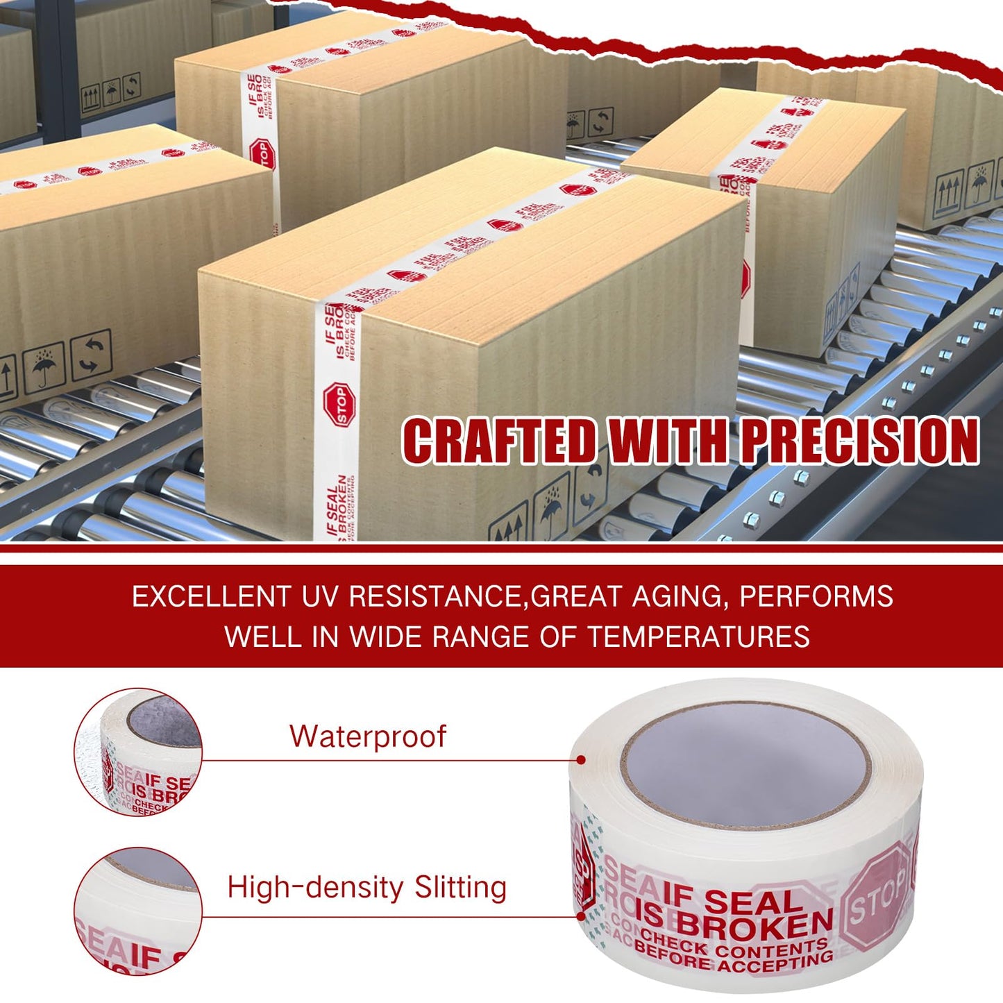 Nezyo 10 Rolls 2 Inch Security Tamper Proof Tape Stop Sign Sealing Tape Pre Printed If Seal is Broken Check Contents Before Accepting for Moving Heavy Duty Packing, 110 Yards x 2 Mil (White)