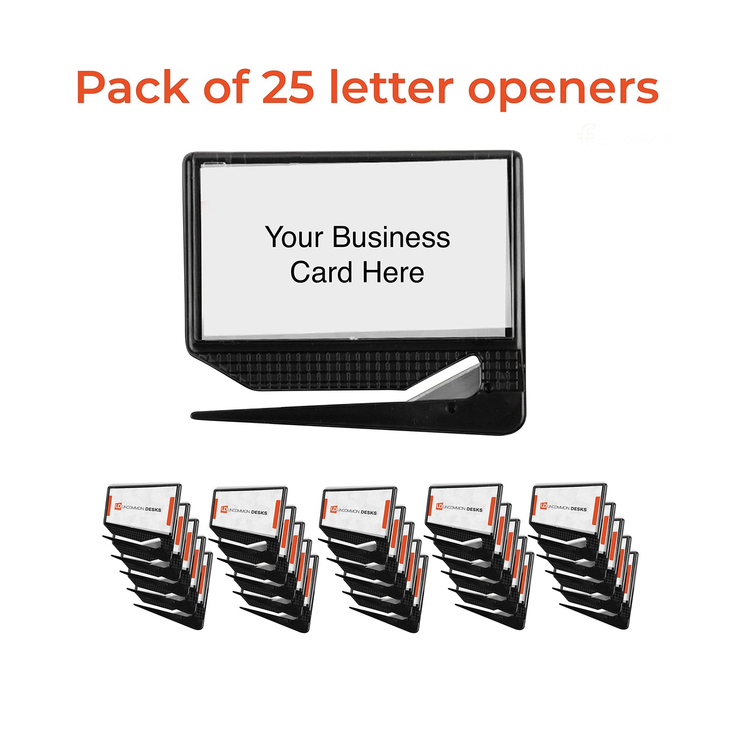 Uncommon Desks Business Card Letter Openers - (25 Pack) (Black) Professional Letter Openers with Business Card Insert, Perfect Promotional Item for Business
