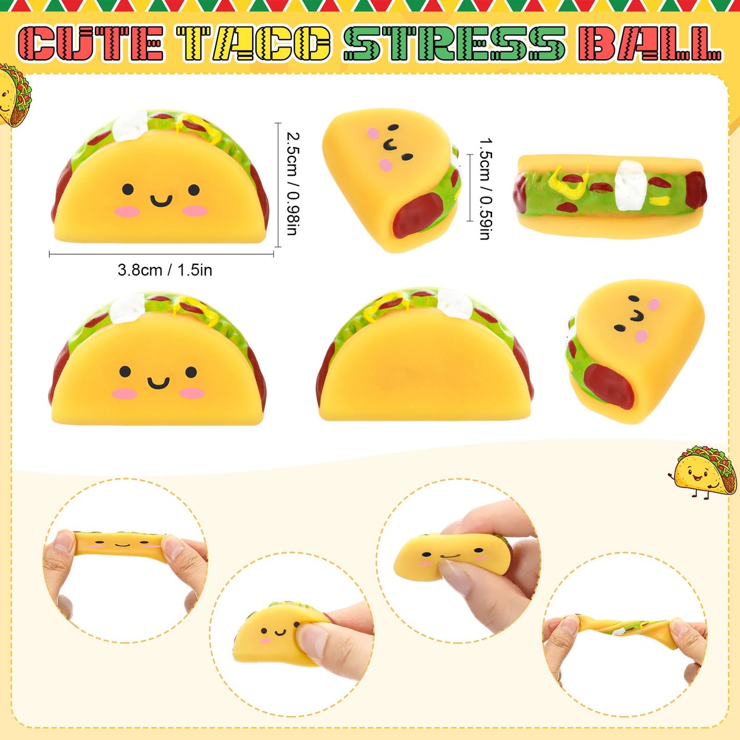 TaoBary 36 Sets End of Year Gifts for Student Mexican Taco Party Favor Motivational Gift Bulk with 4-in-1 Multicolor Pen Taco Mini Stress Balls Inspirational Card OPP Bag for Fiesta Office Desk Supply