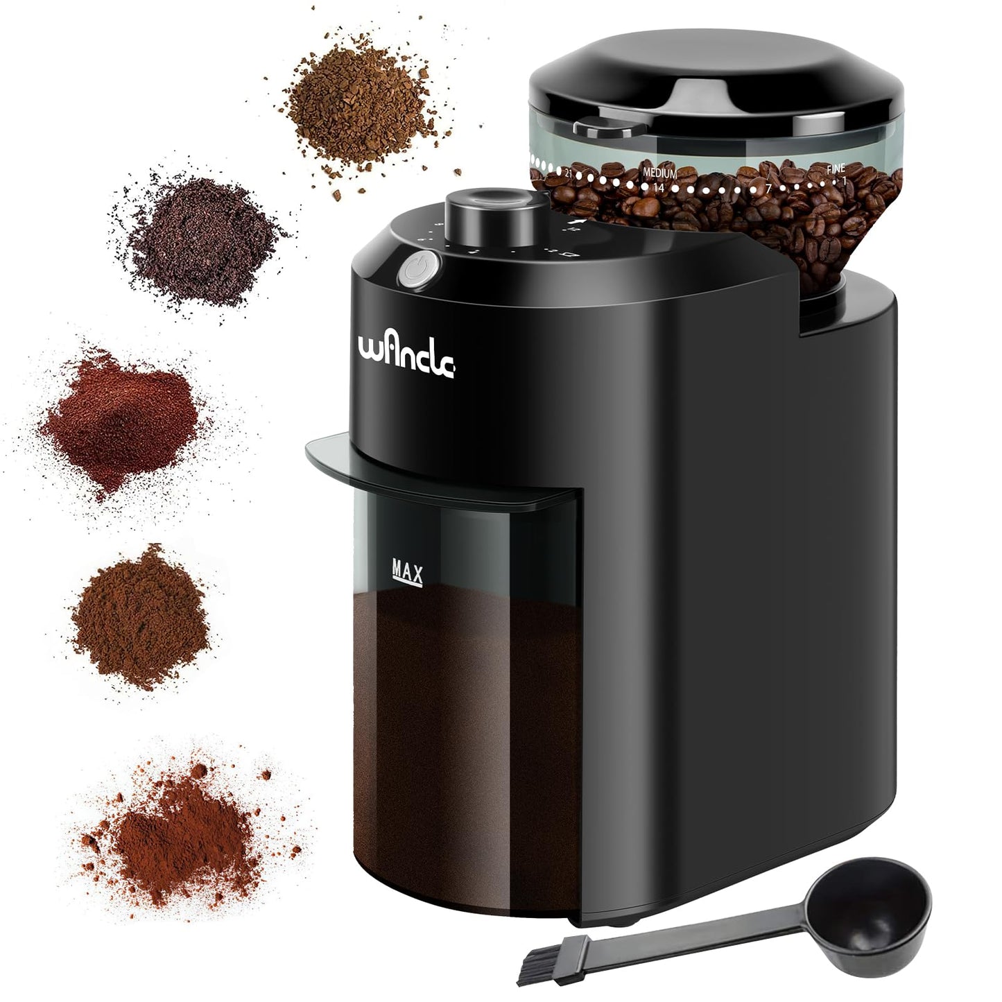 Wancle Electric Burr Coffee Grinder - Adjustable with 28 Precise Grind Settings for 12 Cups - Professional Coffee Bean Grinder (Plastic, Black)