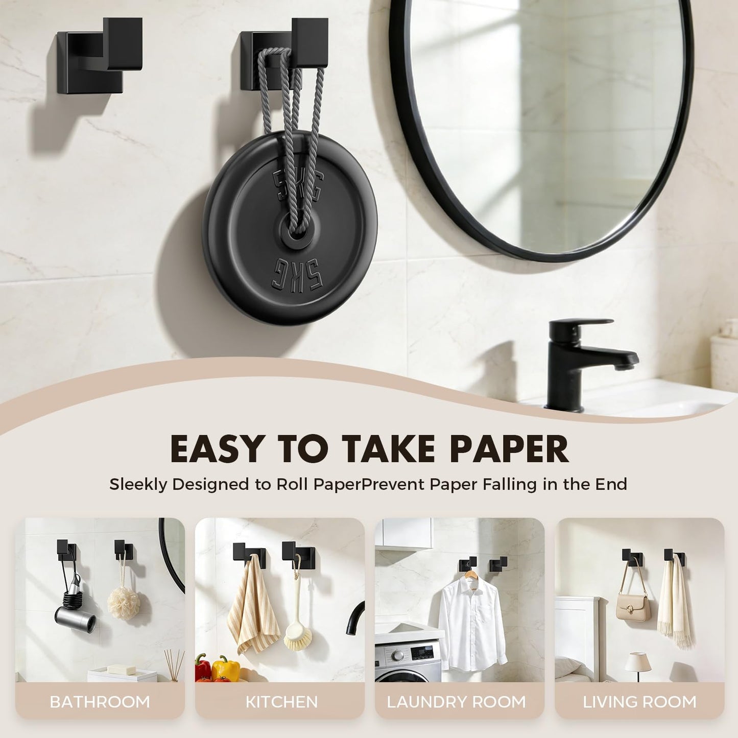 Bathroom Accessories Towel Bar Set: 10 Pieces Matte Black Bathroom Hardware Square SUS304 Stainless Steel - Wall Mounted Towel Rack&Toilet Paper Holder&Towel Ring and Towel Hook