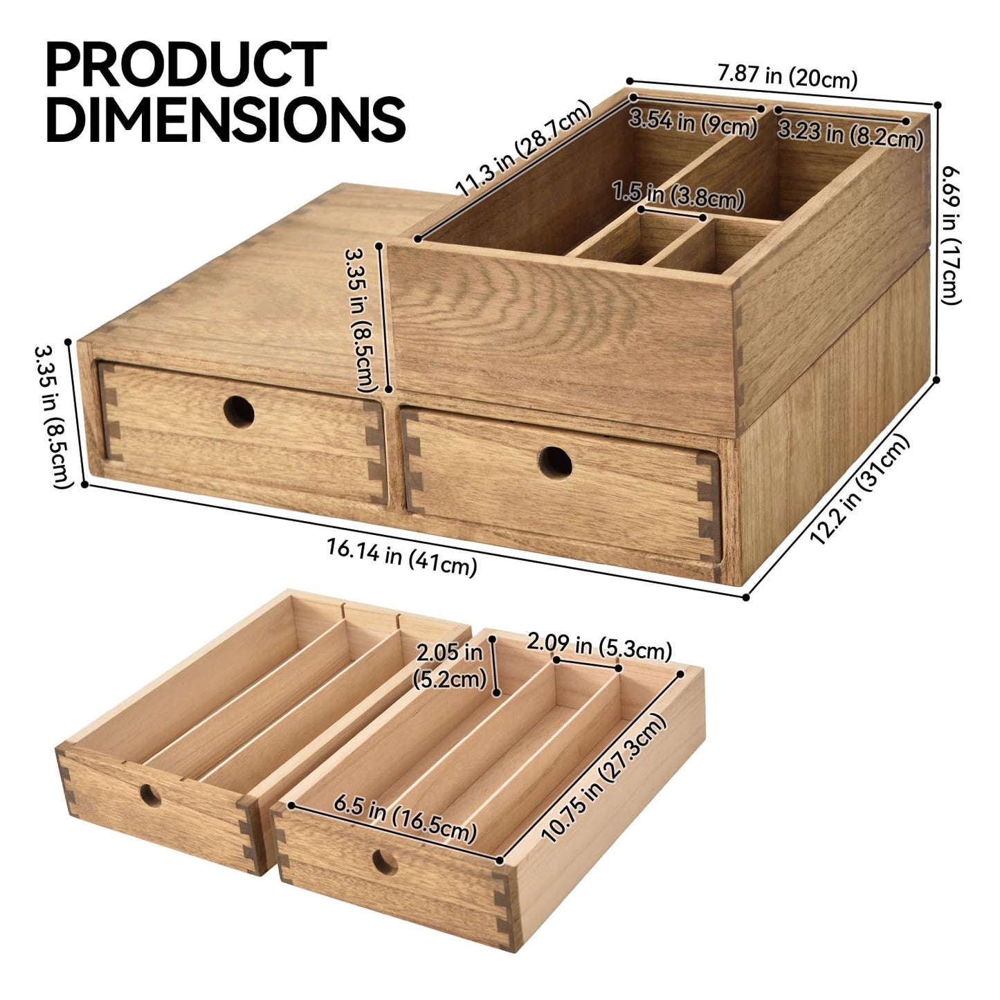 KIRIGEN Wooden Coffee Station Organizer 2-Piece Set - Coffee Bar Storage with Drawers for Sugar, Tea - Coffee Pod Holder and Accessories Organizer for Kitchen Counter Brown KFJTZ-DBR