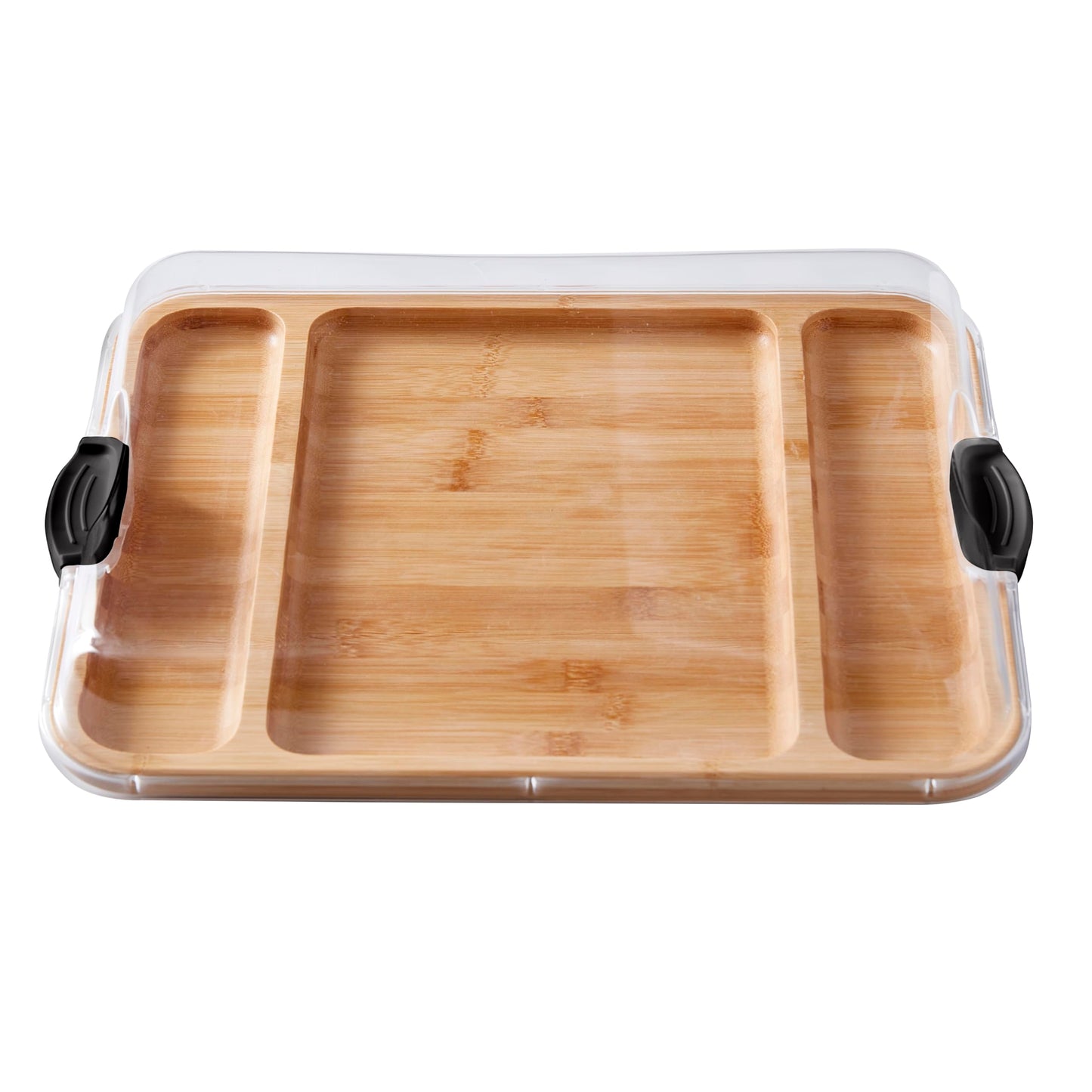 FARBERWARE Build-a-Board Cutting Board with Three Compartments and Clear Locking Lid for Charcuterie, Snacks, and More, Bamboo