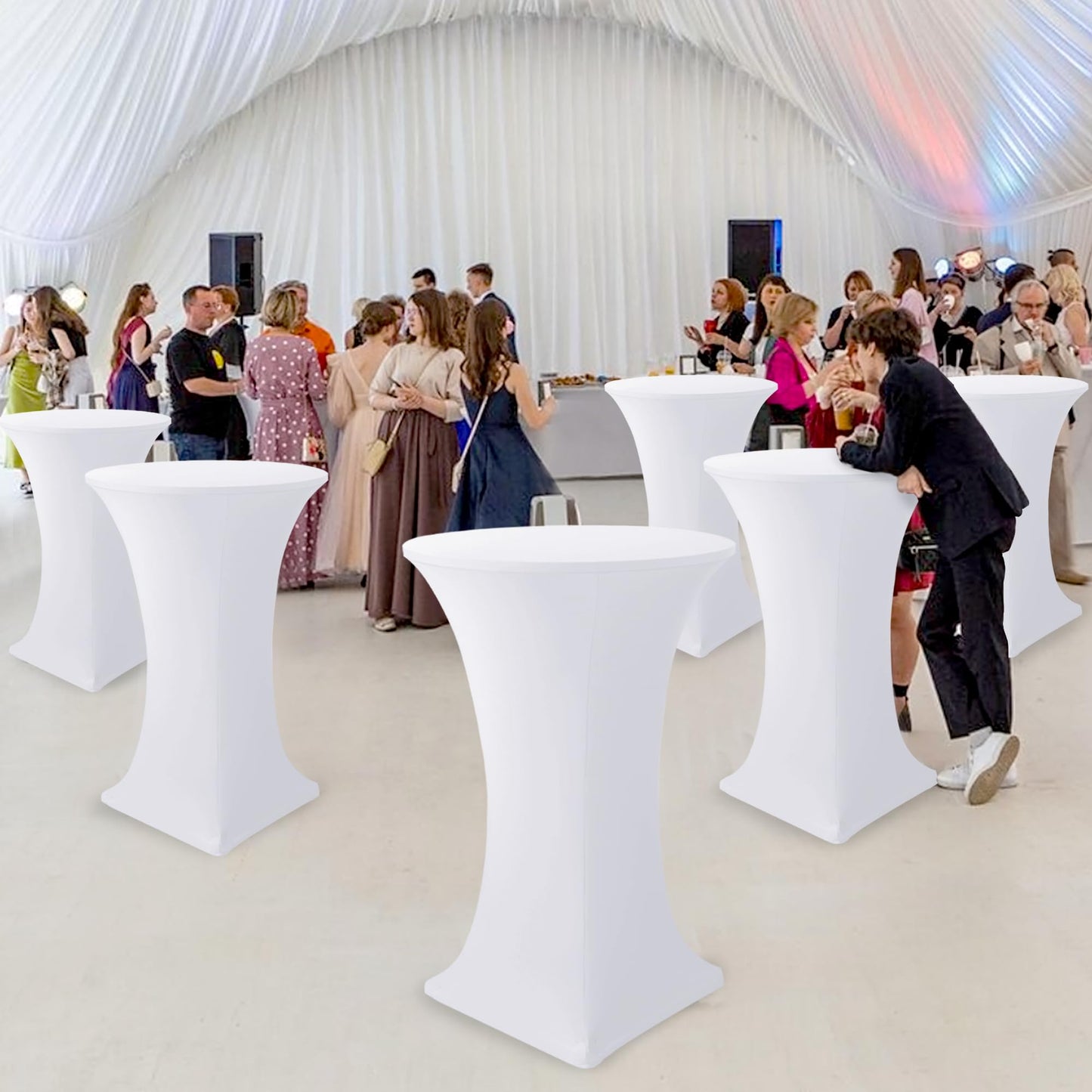 Enjoyidea Cocktail Table Covers-Spandex Round High Top Table Cloths 6 Pack 32x43 Inch-White Stretch Fitted Bar Tall Tablecloth for Pub Bistro Highboy Party Event Banquet Height Folding Satnding Tables
