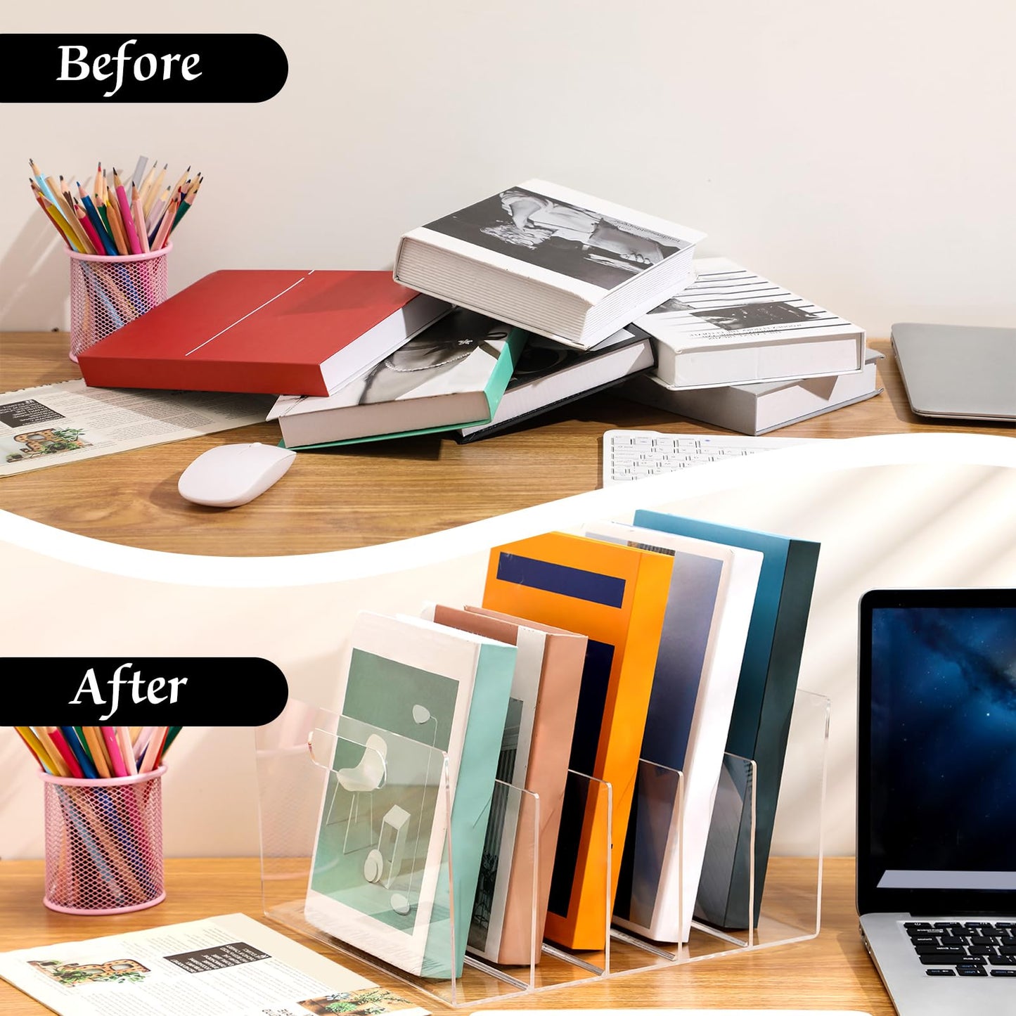 Affrolling 2 Pcs Acrylic File Organizer 5 Slots Clear Desktop File Collator Sturdy Acrylic File Folder Holder for Mail Letter Paper Document Office Home
