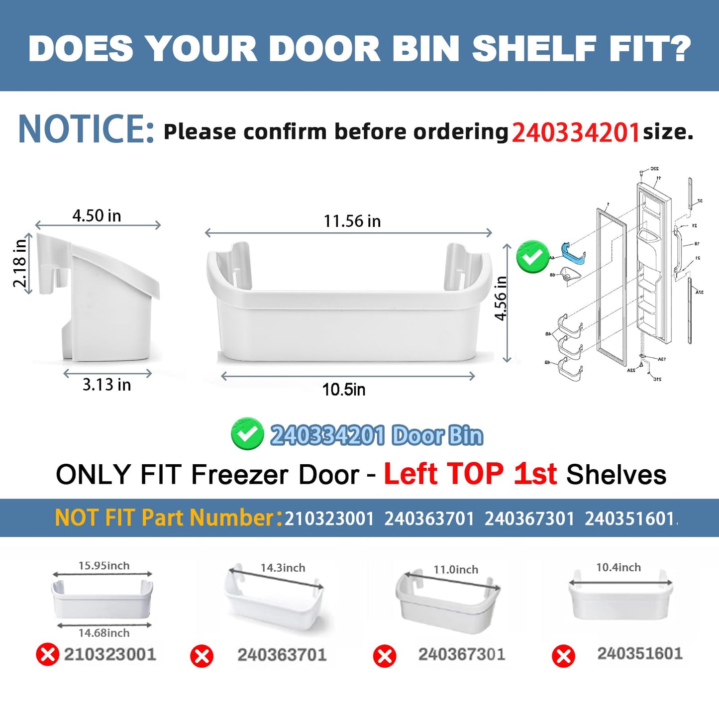 240334201 Refrigerator Door Shelf Bin Compatible with Frigidaire Kenmore BFHS2611LM0 BGHS2634KE2 CRSE263TB0, 240334201 Fridge Door Bin Replace AP2115843 891031 AH429846 240334207 EAP429846 PS429846