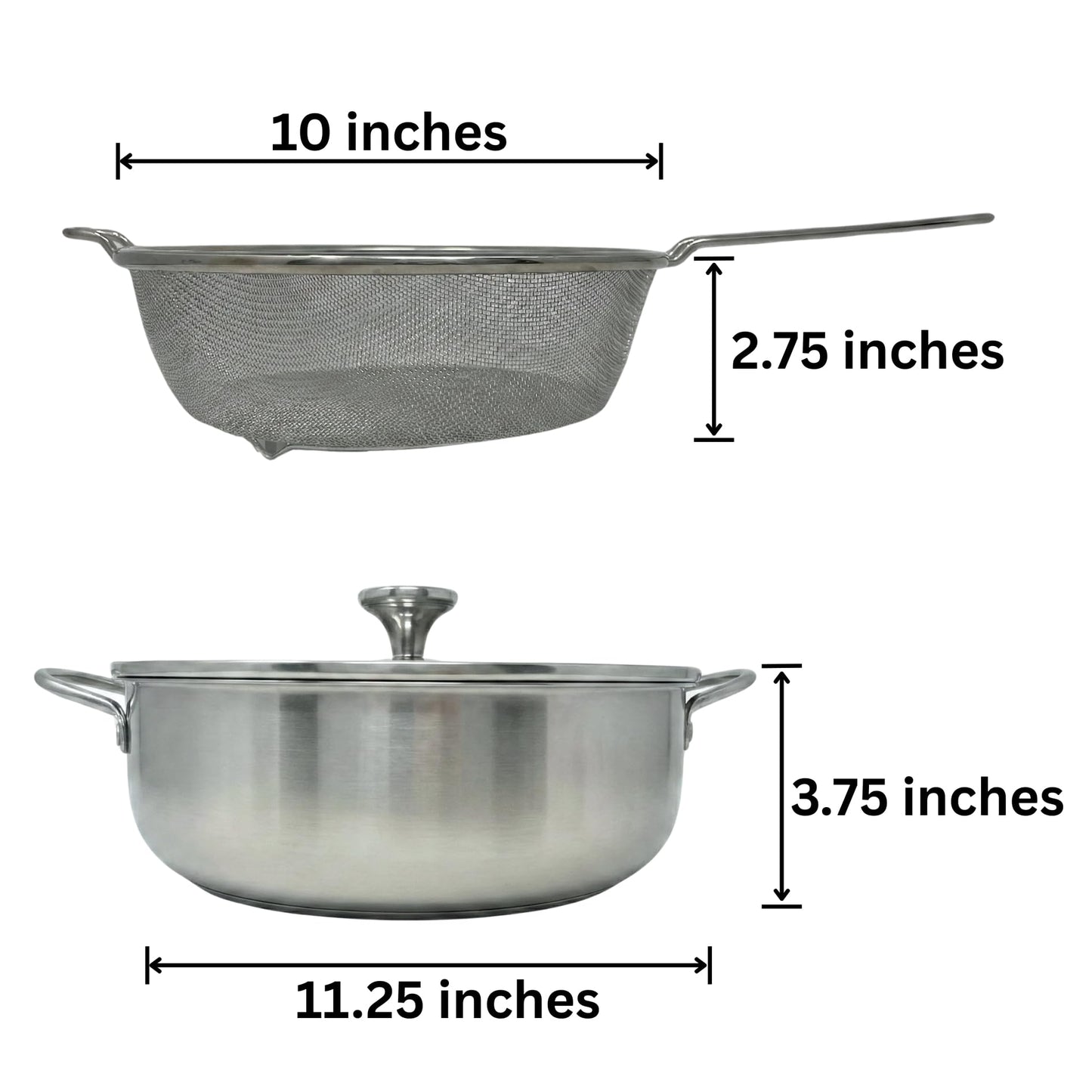 Saltlas 4.4Qt/4.2L Deep Fryer Pot with Basket and Strainer Spoon, 304 Stainless Steel Fish Frying Pot for Seafood, Chicken, French Fries, Japanese Tempura