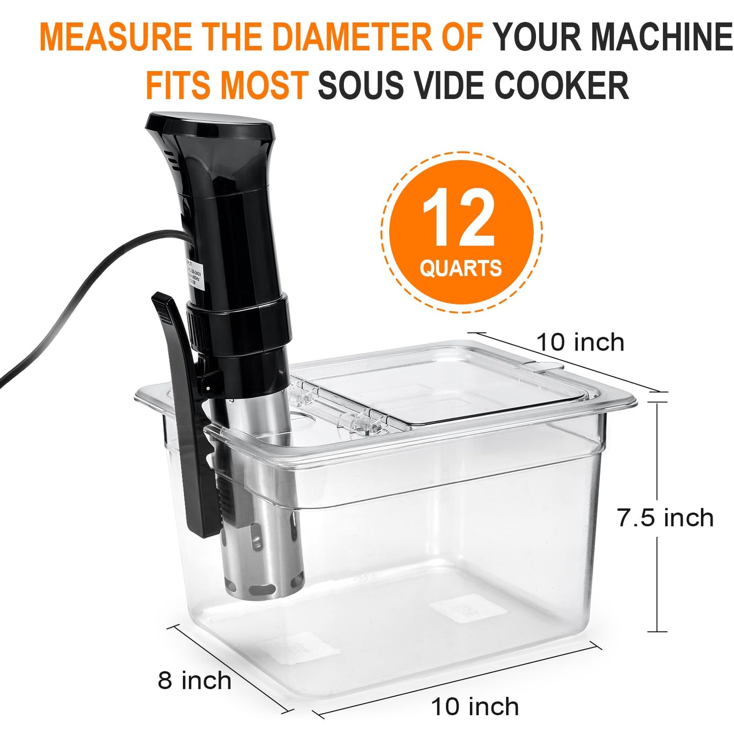 HOMENOTE Sous Vide Container 12 Quart with Universal Collapsible Hinged Lid,Sous Vide Accessories Kit BPA Free,Compatible with Anova and Most Sous Vide Cookers