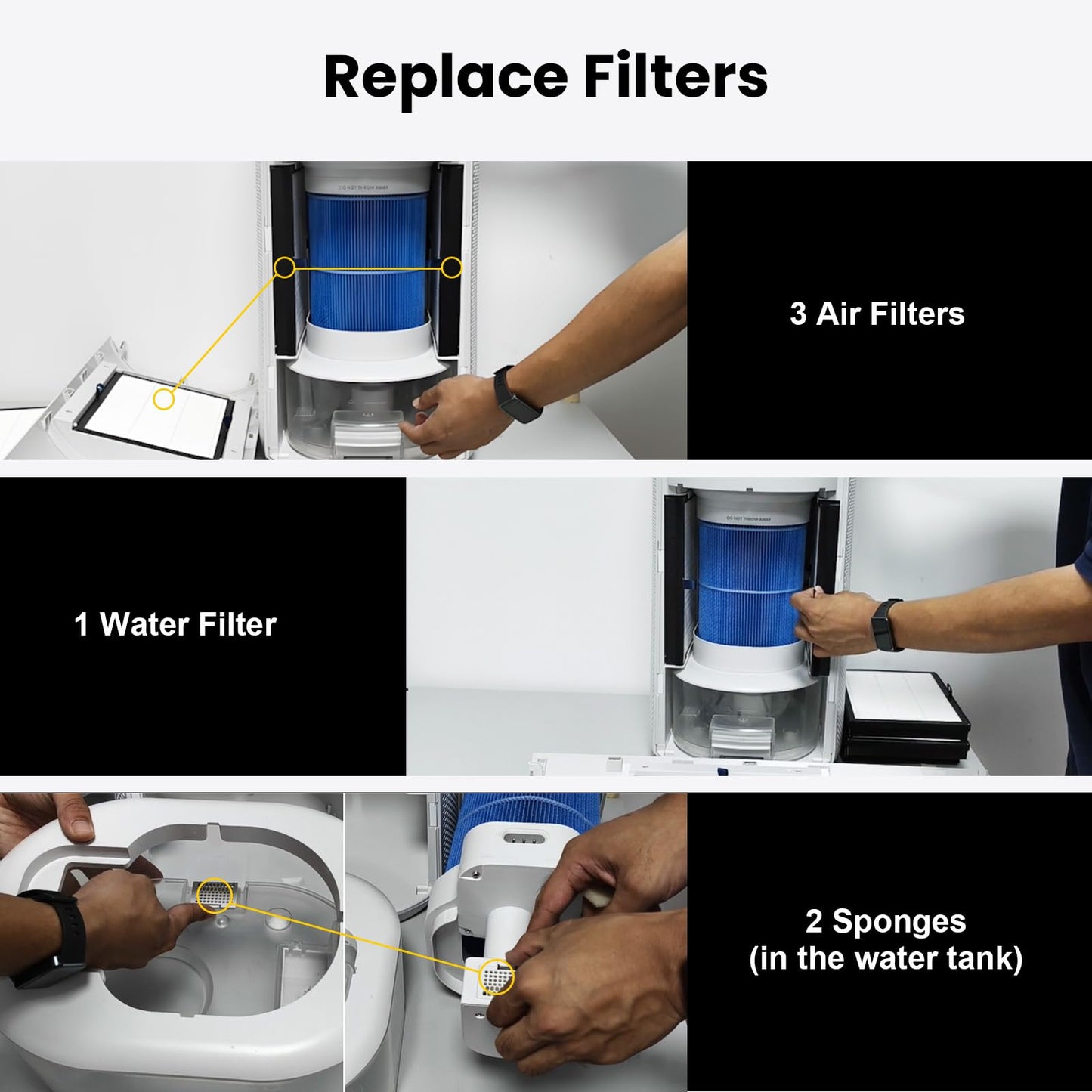 DH3i Replacement Particle Filter & Wick Filter Compatible with Blueair 2-in-1 Purify + Humidify Air Purifier and Humidifier, True HEPA Filter High-Efficiency Activated Carbon Filter for Baby Bedroom