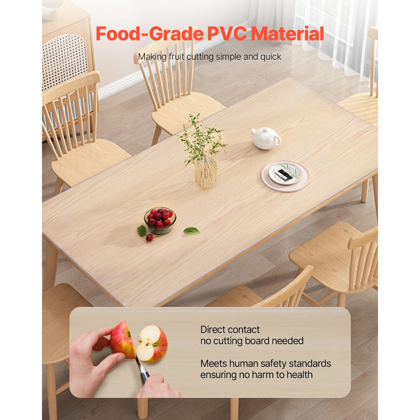 VEVOR Clear Table Cover Protector, 1.5mm Thick 36 x 72 in PVC Plastic Tablecloth, Waterproof & Oil Spill Proof, Customizable Rectangle Table Cover for Writing Desk, Coffee Table, Dining Room Table