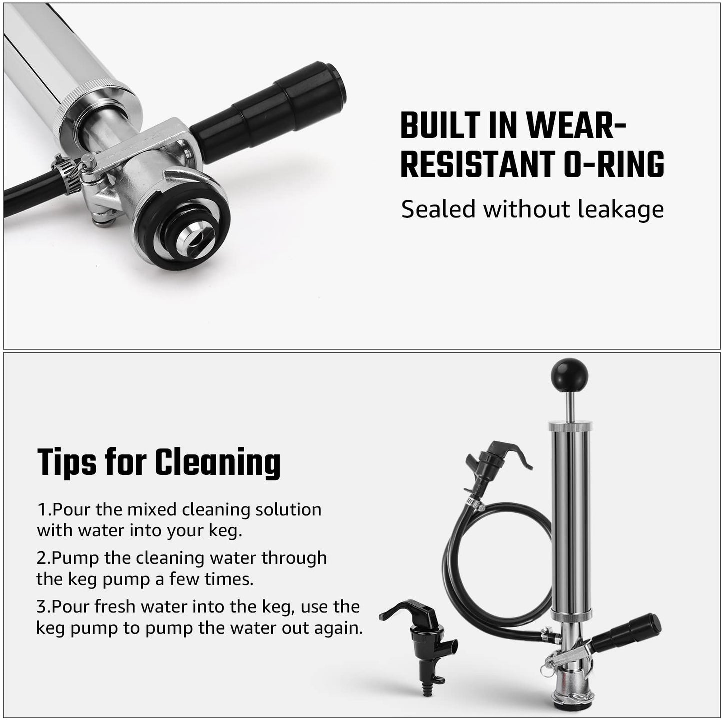 Hilangsan 8” Keg Tap Beer Keg Party Pump, D System Beer Taps for Kegs, Kegerator Tap Stainless Steel Probe Coupler Beer Tap with Beer Line Faucet Hose Clamps for US Sankey Homebrew