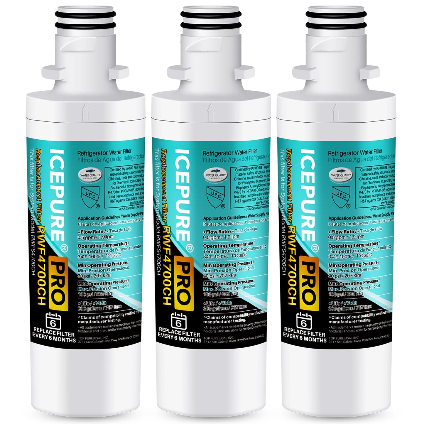 ICEPURE PRO ADQ74793501 NSF/ANSI 401 Certified Replacement LT1000P Kenmore Elite 46 9980, ADQ747935 LT1000PC LT1000 ADQ74793502 LMXS28626S LFXS26973S Refrigerator Water Filter, 3 PACK