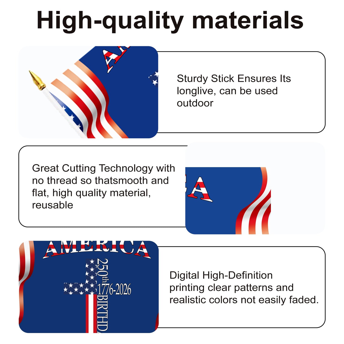 100 Pcs 250 Anniversary Small Stick Flags 250 Year American Anniversary flag Handheld Flag for Outside 4th of July Independence Day Patriotic Signs Hand Held Flags for Room House Welcome Lawn Backdrop Parade (B Flag, 100Pcs)