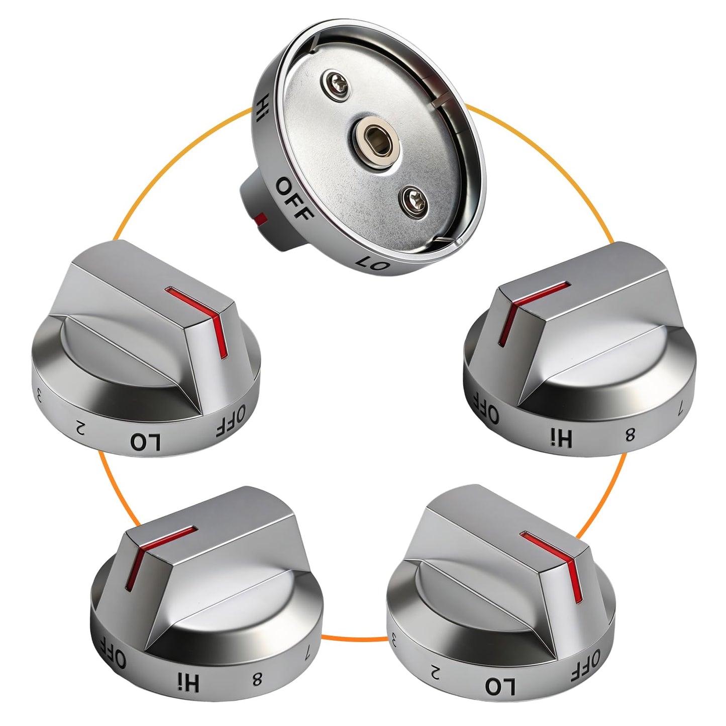 Upgraded DG64-00975A Stainless Steel Stove Knobs Replacement for Samsung Gas Range NE/NX9000T NX60T8511SS/AA, Durable&Heat-Resistant, Perfect Fit for DG94-03443A DG94-04397A Oven Control Knobs (5PCS)