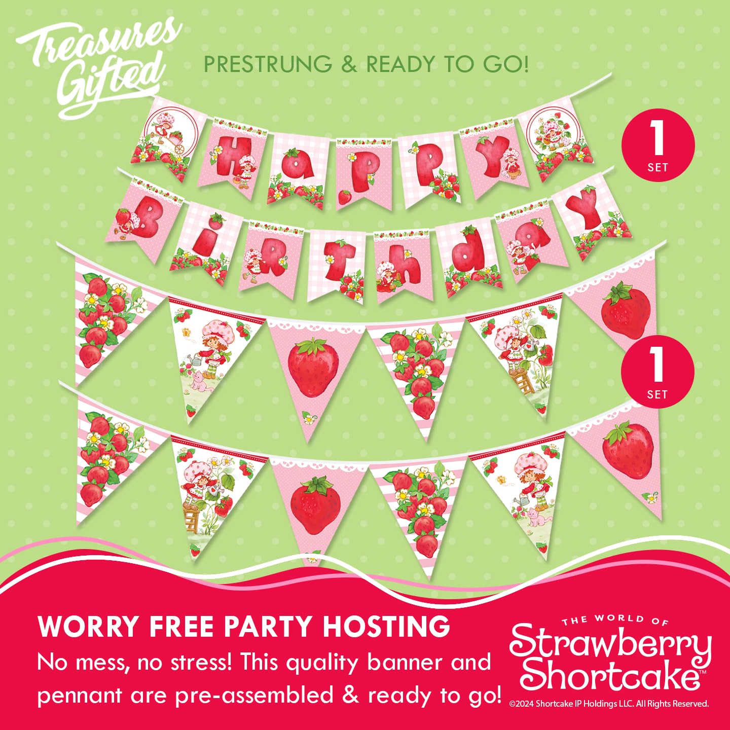 Treasures Gifted Officially Licensed Strawberry Shortcake Decorations - Serves 16 Guests - Complete Set Strawberry Shortcake Baby Shower Decorations - Birthday Party Supplies Accessories