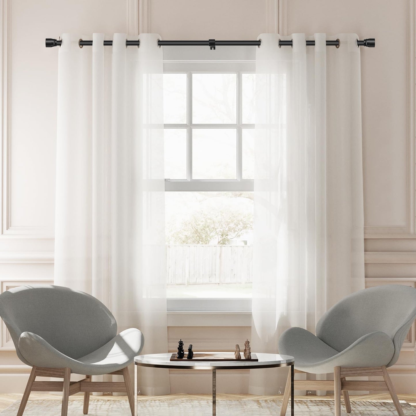 Matte Black Curtain Rod Itself is 30-144 inch 2 Pack, Fit 30 to 142, 66 to 120 inch Windows with 1 Inch Diameter Heavy Duty Adjustable Telescopic Rod, 1 Inch Diameter Splicing Extra Long
