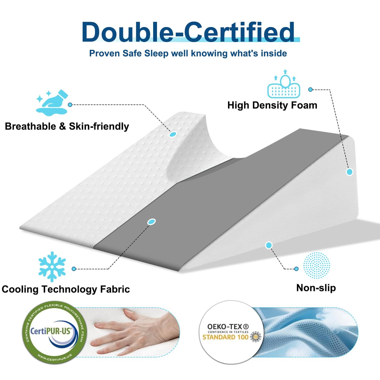 SnugSafe 26° Back Sleeping Training Pillow, Facial Surgery Recovery Pillow for Facelift, Hair Transplant, Rhinoplasty, Wrinkle Prevention & GERD, Cooling Fabric & Air Layer Fabric, Anti-Slip