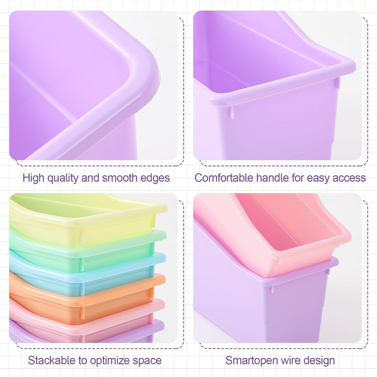 Blosssound 6 Set Book Bins for Classroom with Label Sticker Book Box Baskets Plastic Stackable Organizing Bins Storage & Organization for Classroom Library Home School Supplies (Pastel)