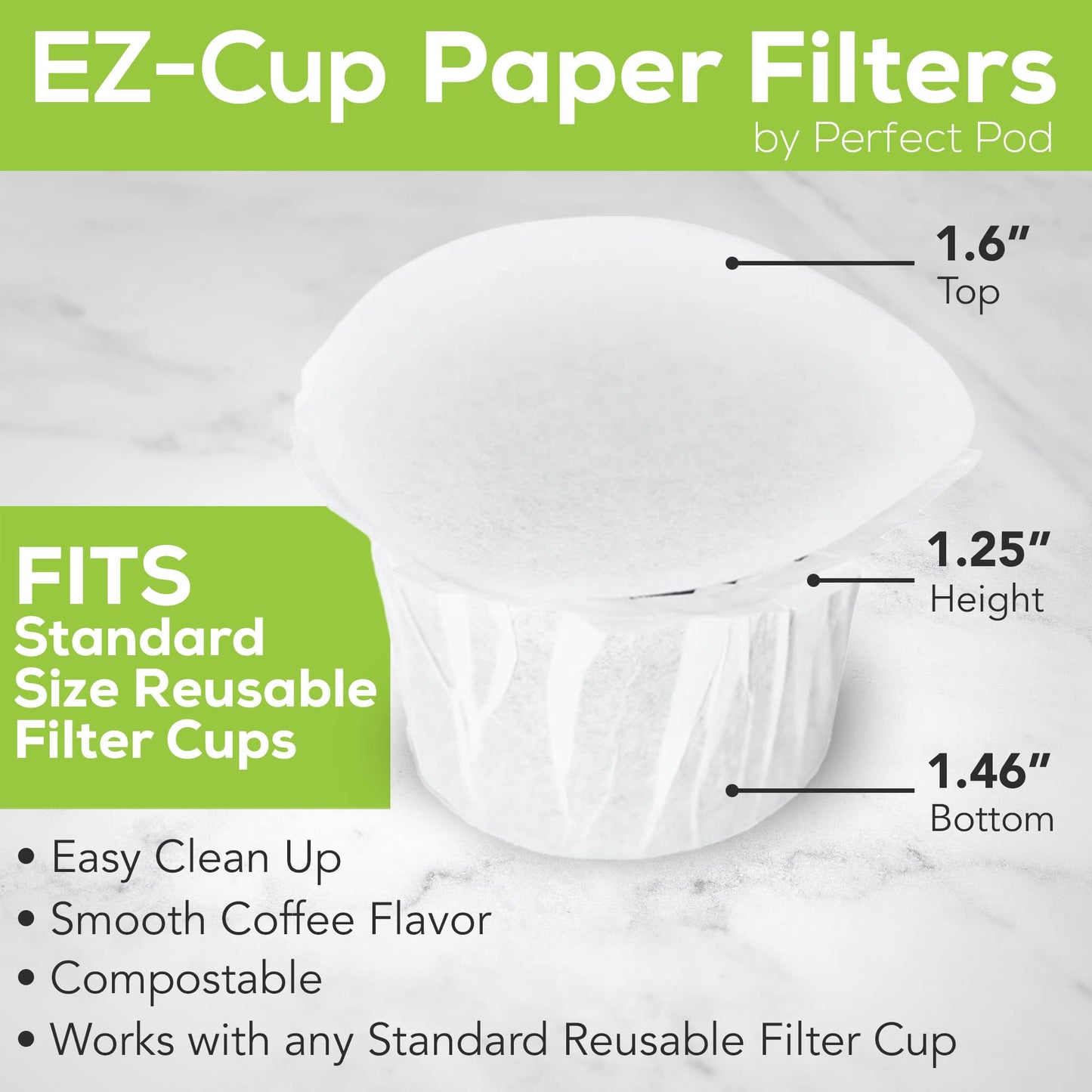 Perfect Pod EZ-Cup Disposable Paper Filters with Patented Lid Design for Reusable Coffee Pods 8-Pack (400 Filters)