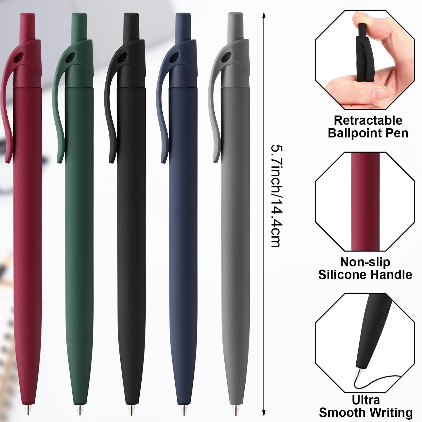 Resholder 300 Pack Black Pens Bulk Retractable No Bleed Click Black Ink Smooth Writing Ballpoint Pens for School Office Supplies, 1.0mm