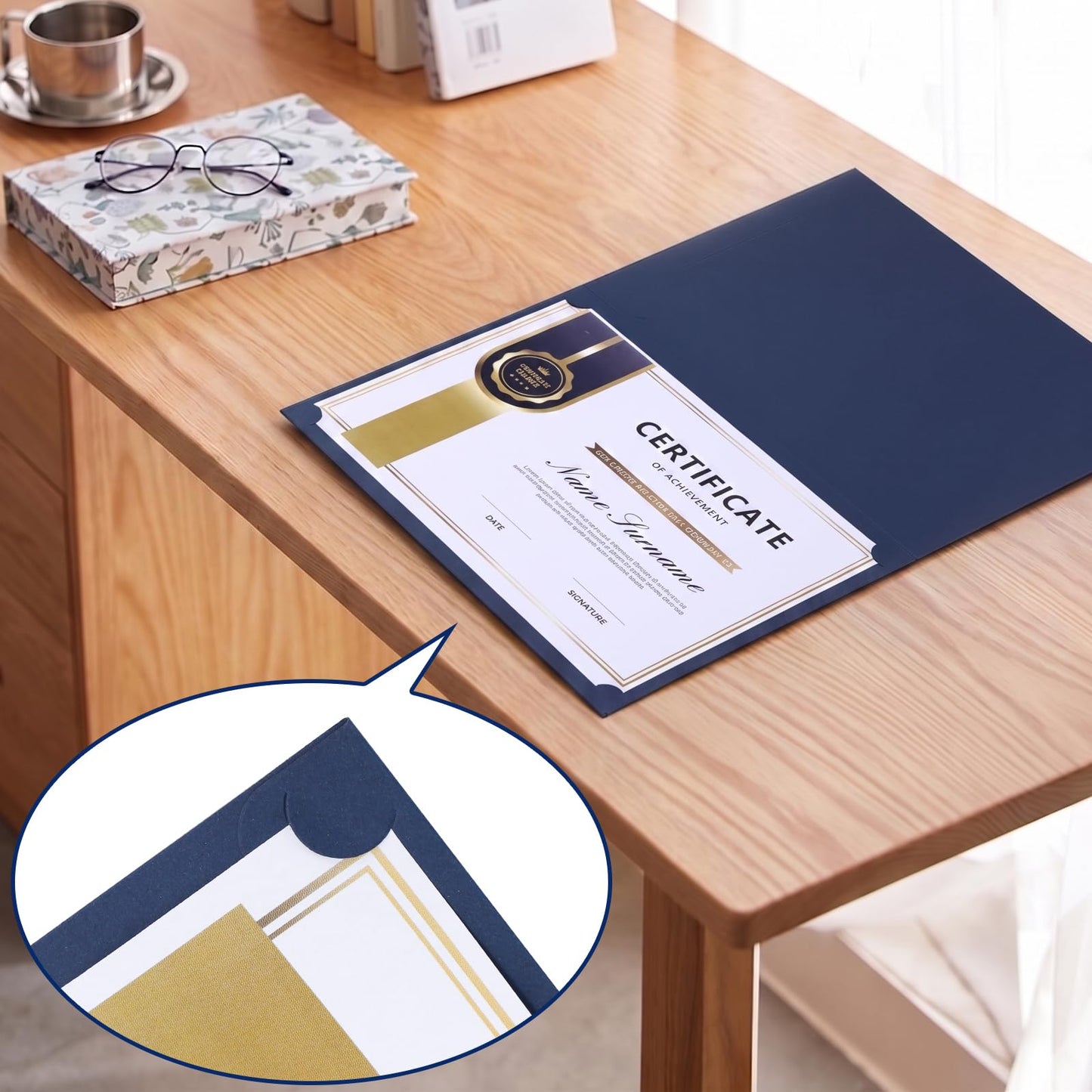 Prixzelkym 150 Packs Certificate Covers, 250gsm Navy Blue Diploma Holders with Gold Foil Border, Suitable for Inner Pages with a Size of 8.5x11 Award Certificates, Document Papers, Paper Card Stock