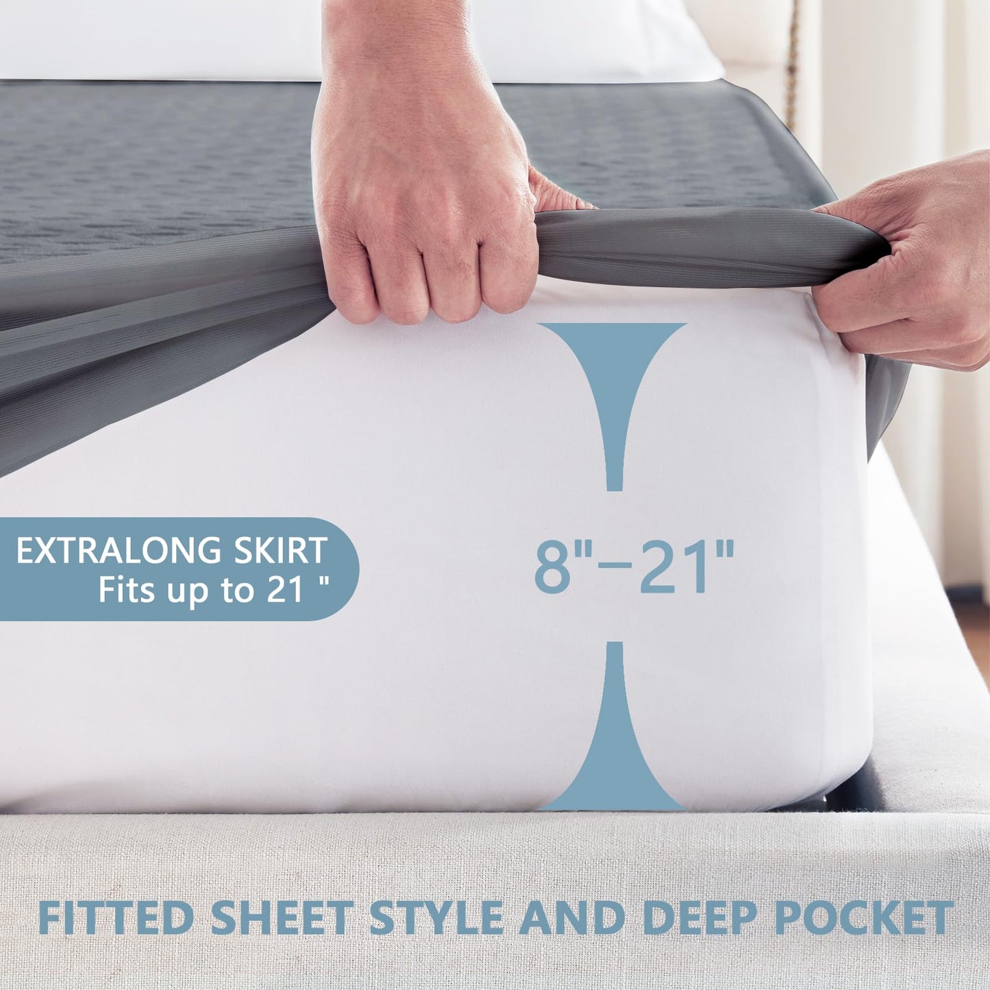 Premium Waterproof Mattress Protector King Size, Breathable Bed Cover 3D Air Fabric Cooling Mattress Pad Cover Smooth Soft Noiseless Washable, 8''-21'' Deep Pocket (Gray)