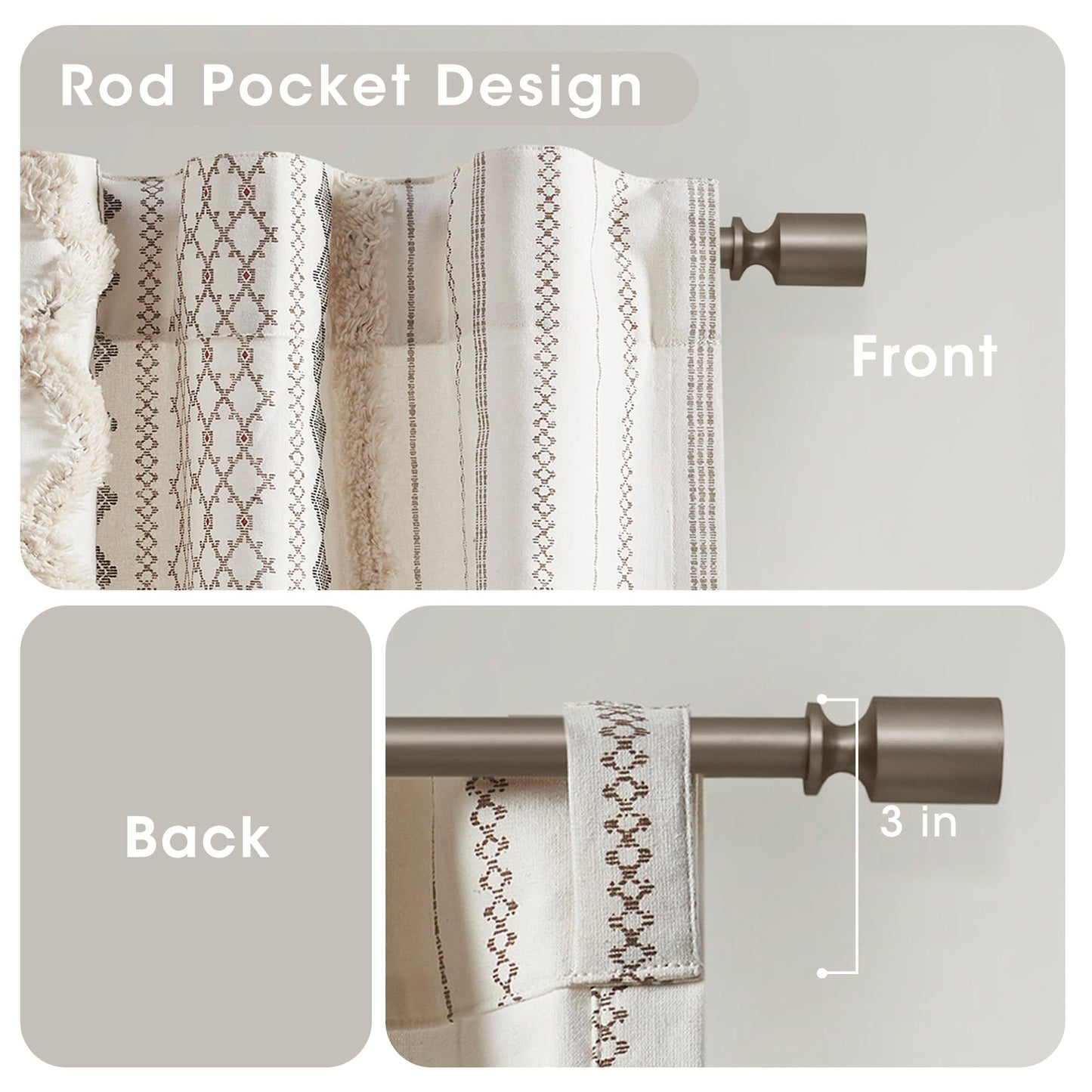 INK+IVY Imani 100% Cotton SINGLE PANEL Curtain Tufted Chenille Stripe Geometric Print Mid-Century Look Rod Pocket Top Drape for Living Room, Privacy Window Treatment for Bedroom, 50" x 84", Ivory