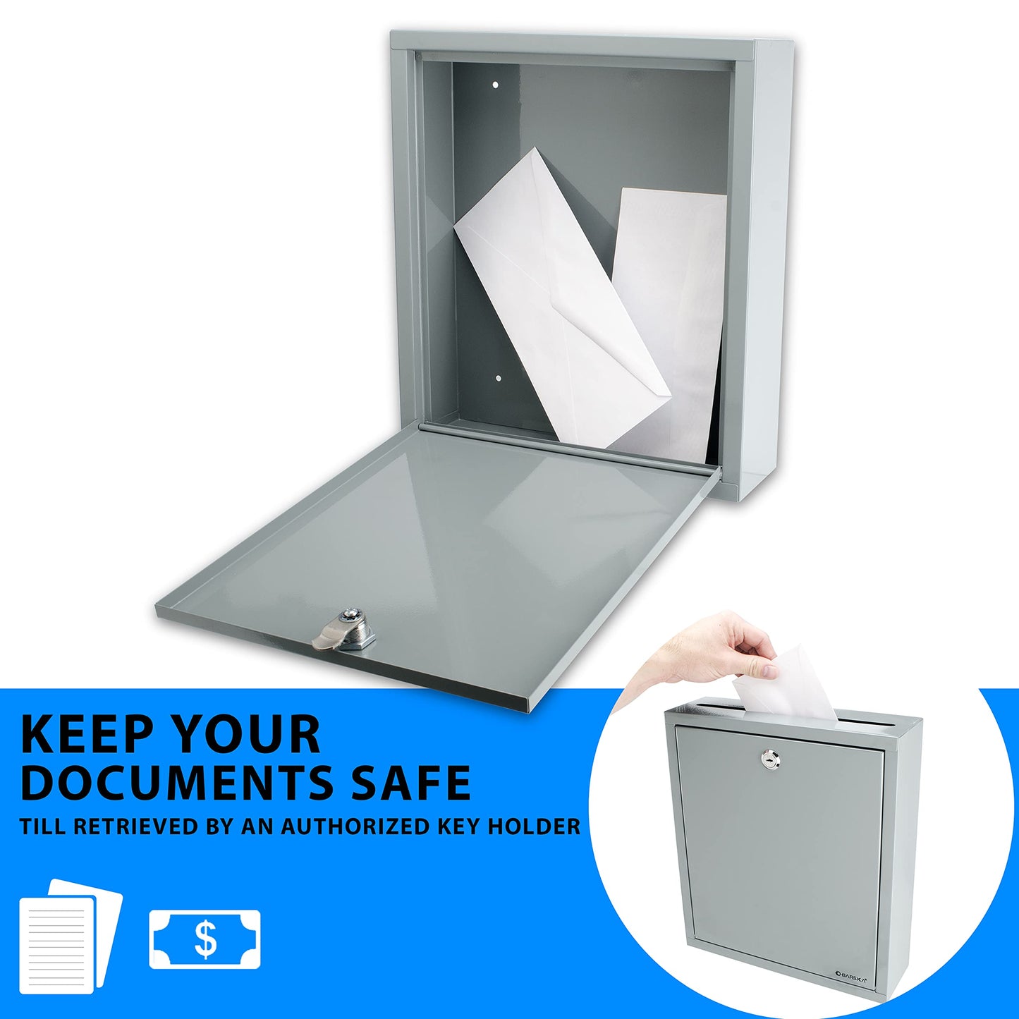 Barska Wall Mount Multi-Purpose Locking Mail Suggestion Drop Box with Key Lock for Home Office Classroom - Dropbox - Mail - Wall Mounted lock box - Metal box with lock - Suggestion Box with Slot