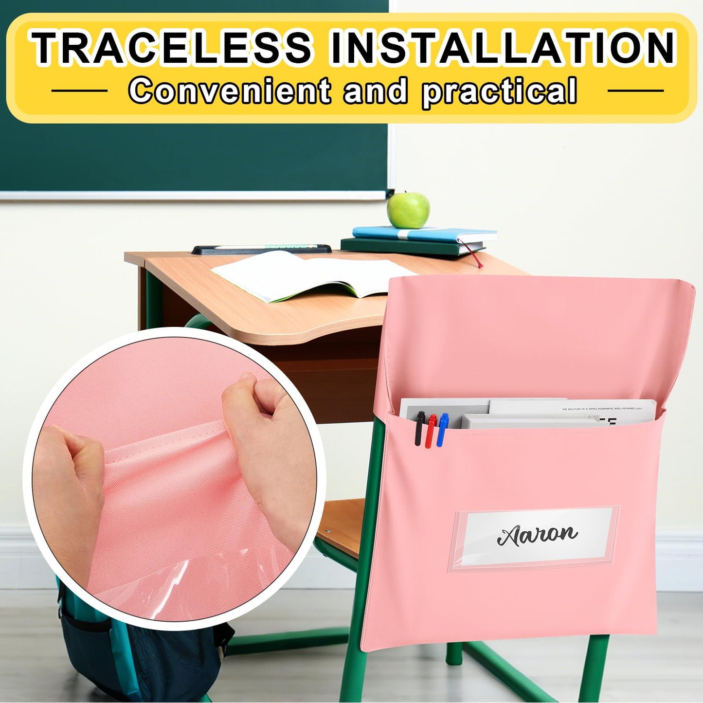 Yeyeplum 24 Pcs Chair Pockets for Classroom Chairback Pocket Chart 14 x 18 Inch Desk Organizer Pocket Chair Bag for Seat Kindergarten School Classroom (Pastel,Classic)