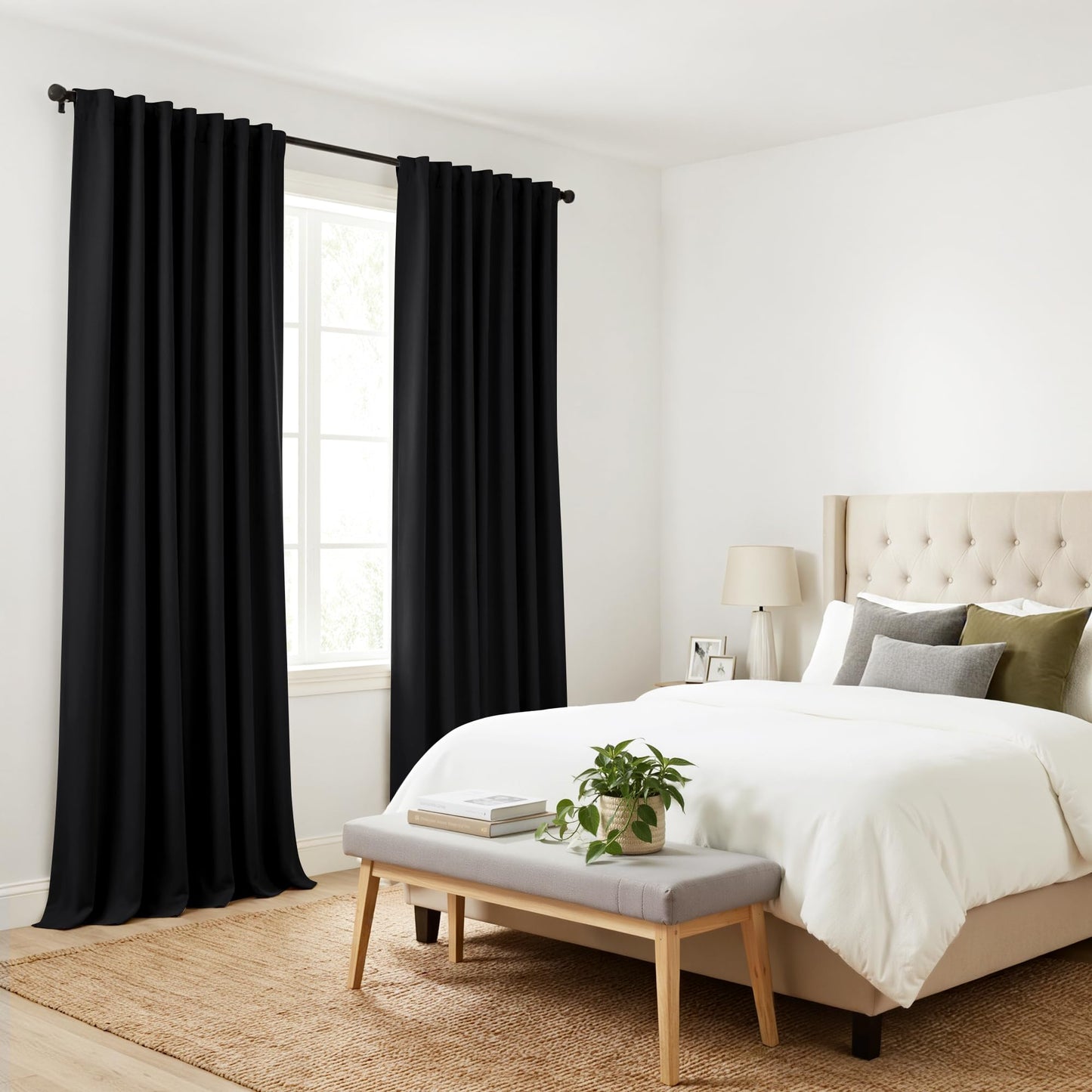 PONY DANCE Blackout Curtains 96 inch Long, Room Darkening Ceiling to Floor Curtains for Bedroom, Thermal Insulated Drapes for Living Room Window, Back Tab/Rod Pocket, 52 Inch Wide, 2 Panels, Black