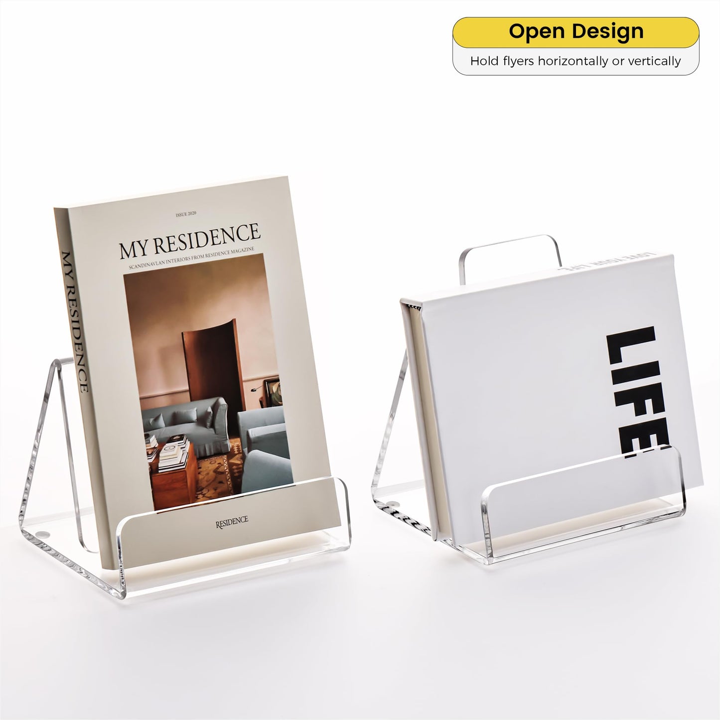 HeZone Acrylic Brochure Holder 5x6 Inch,Clear Pamphlet Holder Display Stand for Trifold 4&5&6 Inch Flyers,Pamphlets,Booklets,Menu,Leaflets for Office,Home,Store,2Pack,A5